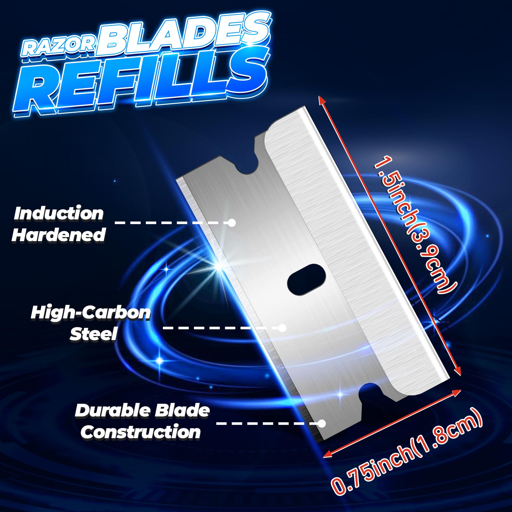DIYSELF 1 Pack Heavy Duty Razor Blade Scraper (Blue) with 200 Single Edge Replacement Blades - Perfect for Paint Removal, Window Cleaning, and DIY Craft Projects