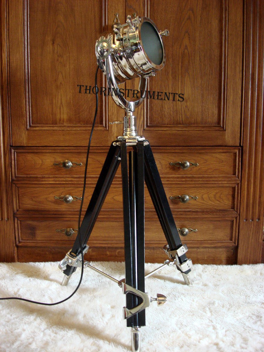 Vintage Hollywood Spotlight Tripod Stand - Authentic Searchlight Lamp for Film, Theater & Photography Lighting