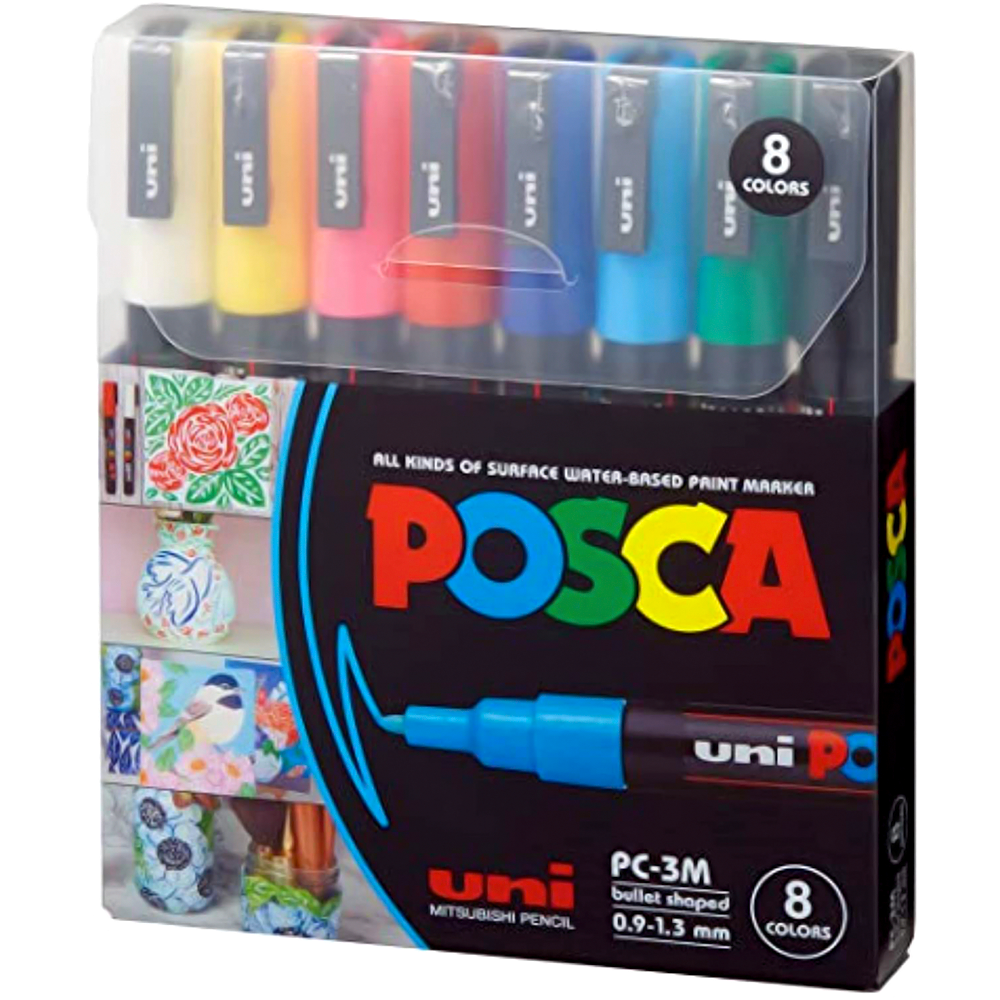 Posca 3M Basic Colors Paint Marker Set - 8 Pack of Vibrant Water-Based Markers for DIY, Art, and Craft Projects