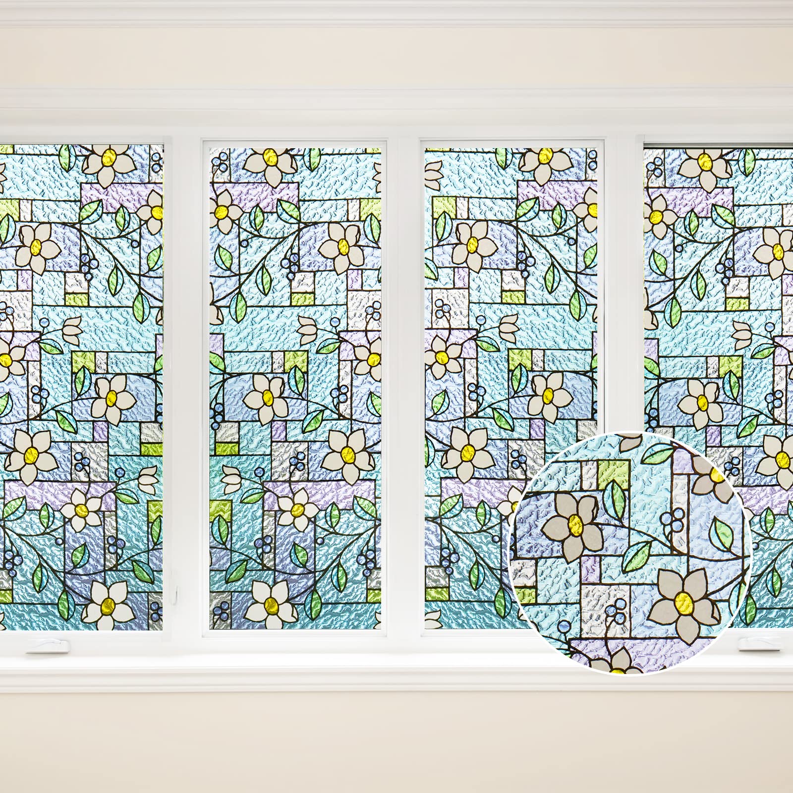 Filmgoo Privacy Window Film - Stained Glass Non-Adhesive Vinyl Static Cling, UV Protection & Decorative Window Tint for Home, Bedroom, Office - Perfect for Enhancing Privacy & Adding Elegant Style to Windows