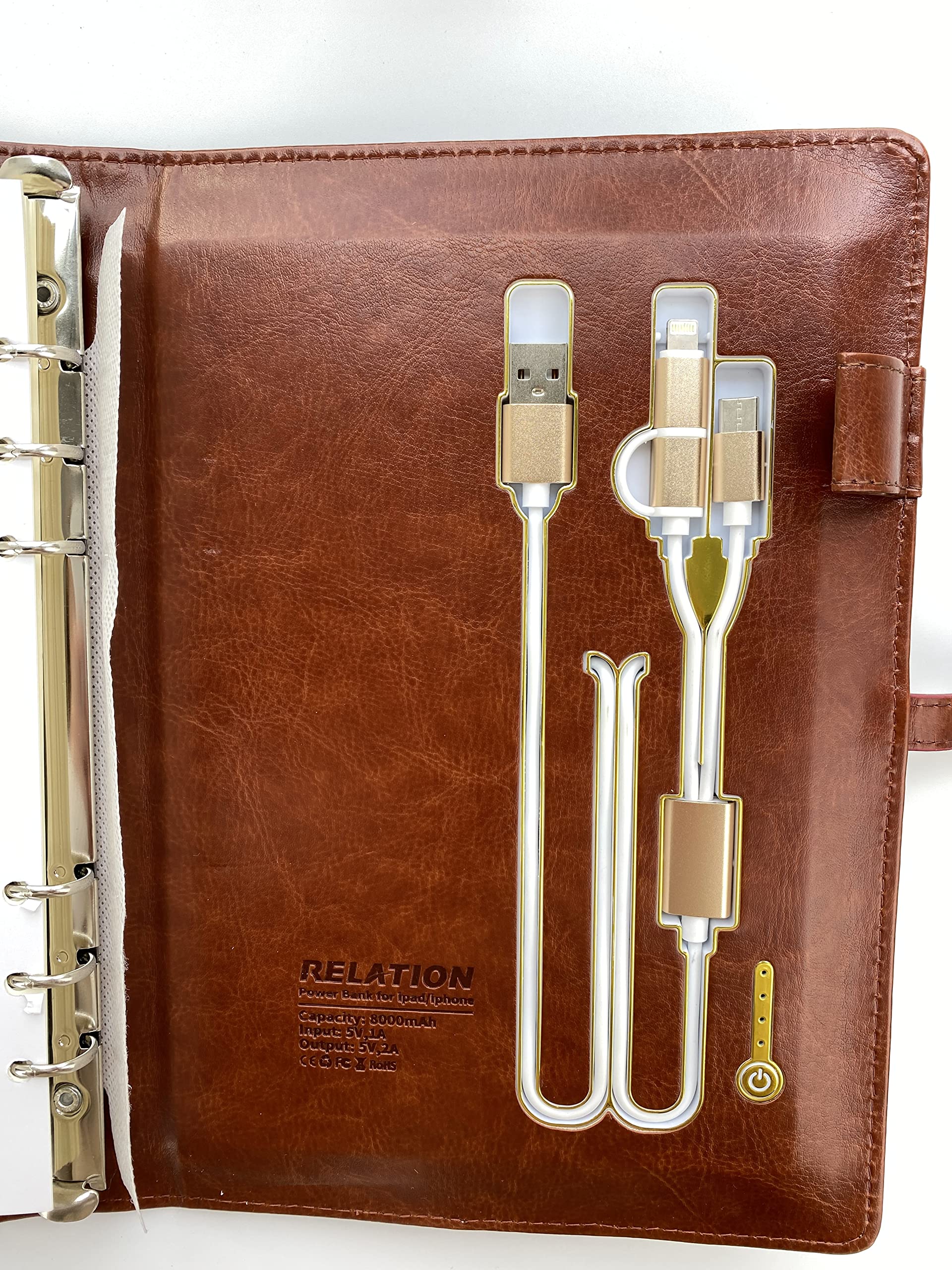 Premium Leather Travel Organizer with Qi Wireless Charger - Executive Business Notebook, 16GB USB Drive & Phone Charging Station - Perfect Gift for Business Travelers (Brown) - Ideal for Corporate Gifts, Office Essentials & Frequent Travel Accessories
