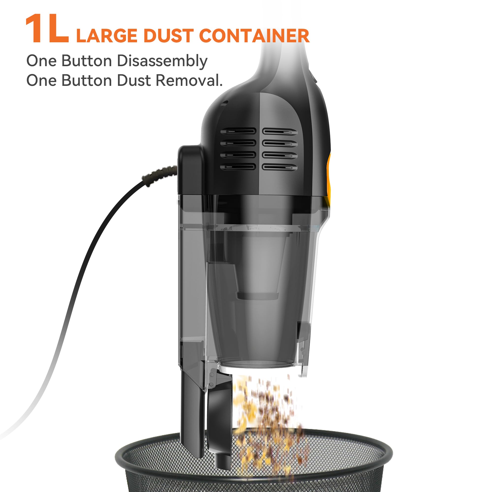 20000Pa Powerful Corded Stick Vacuum Cleaner with 16Ft Long Cord - 2-in-1 Lightweight Vacuum for Hard Floors & Pet Hair (Orange) - Perfect for Home Cleaning, Pet Owners & Quick Pickups