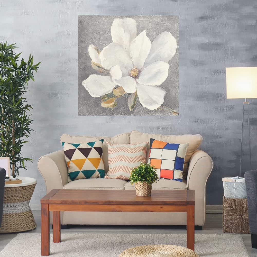 Serene Magnolia Light Gray Canvas Wall Art - 22x22 Inch Botanical Decor by Julia Purinton | Elegant Plant Pictures for Bathroom, Bedroom & Living Room | Perfect for Spa, Nursery & Home Office Decor