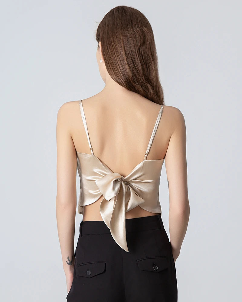Elegant Square Neck Silk Camisole for Women - Tie Back Summer Tank Top - Perfect for Date Night, Beach Vacation & Layering Outfits