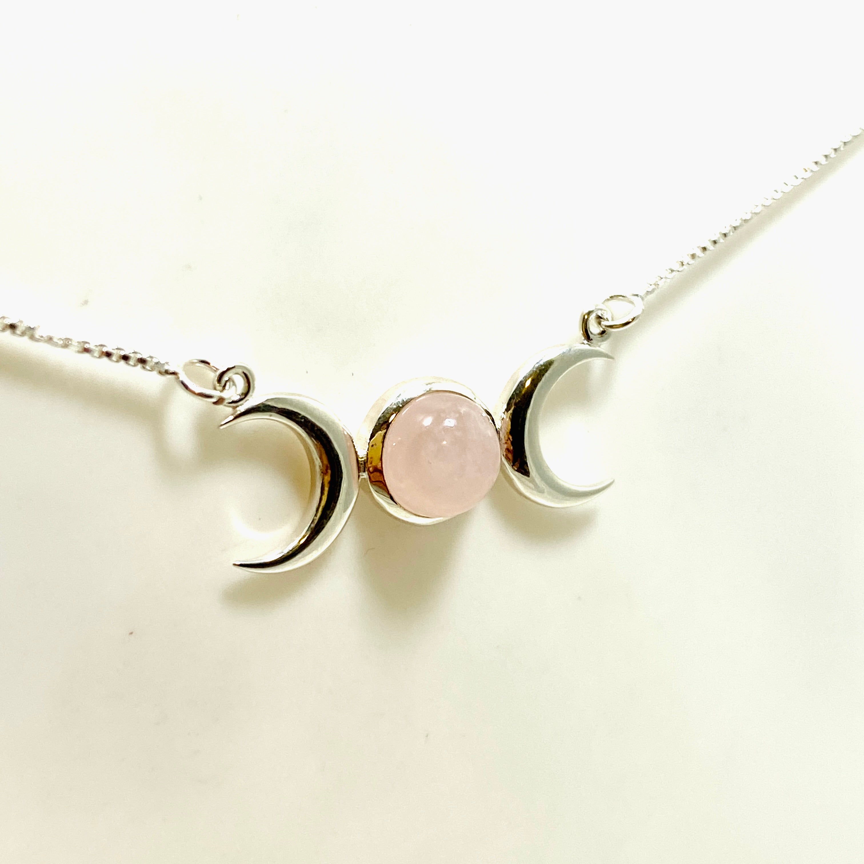 Rose Quartz Triple Goddess Necklace - Healing Crystal Jewelry for Women, 925 Sterling Silver Pendant with Chain, Spiritual Gift for Meditation, Yoga & Energy Balancing (Style NK342 RQ)