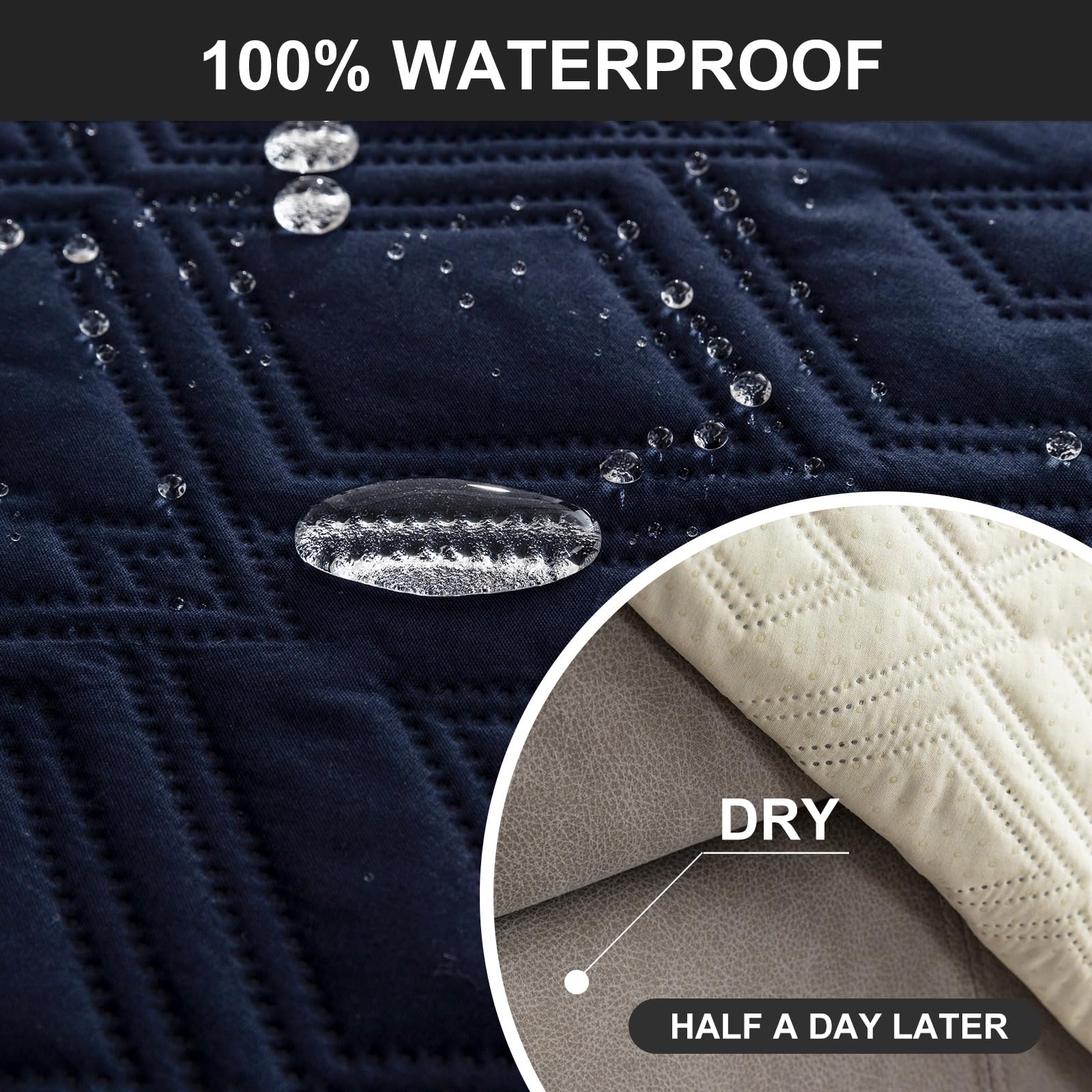 Waterproof Reclining Couch Cover 3-Seater Non-Slip Washable Sofa Protector for Pets & Kids - Navy Blue Furniture Protector for Recliner Sofas - Perfect for Living Room, Family Room & Pet-Friendly Homes