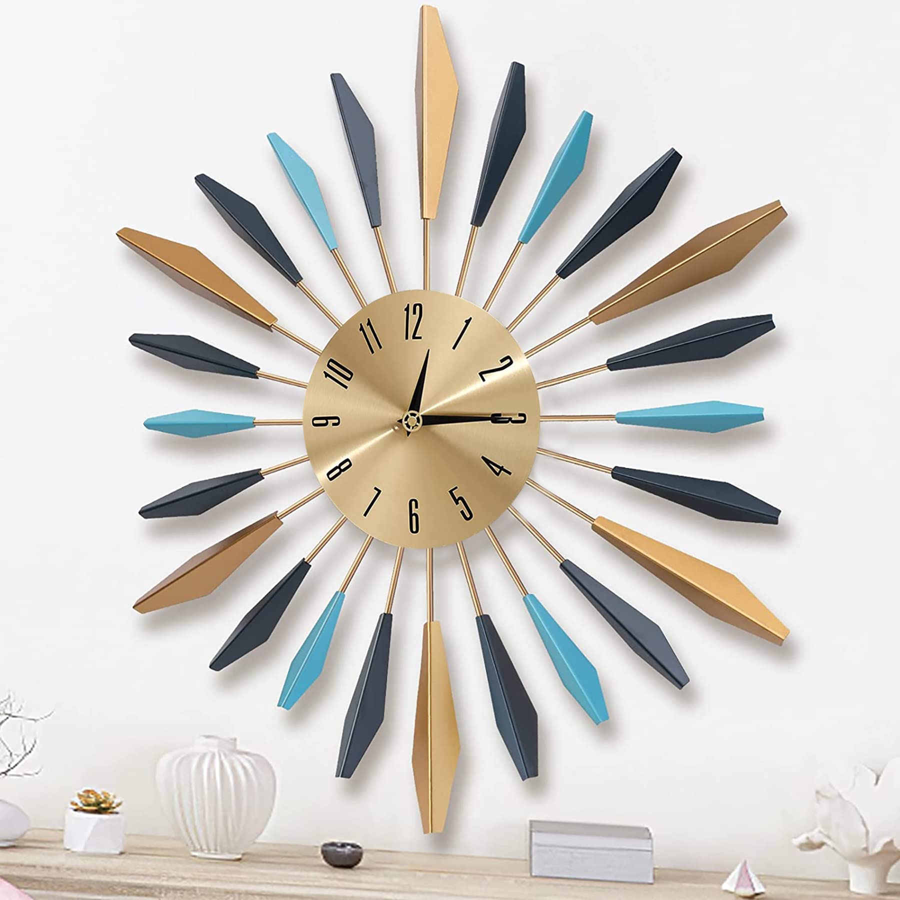 HAOWANJP 28 Inch Large Metal Decorative Wall Clock - Mid Century Modern Silent Battery Operated Clock for Living Room, Bedroom, Office & Kitchen Decor | Perfect for Home, Office & Commercial Spaces