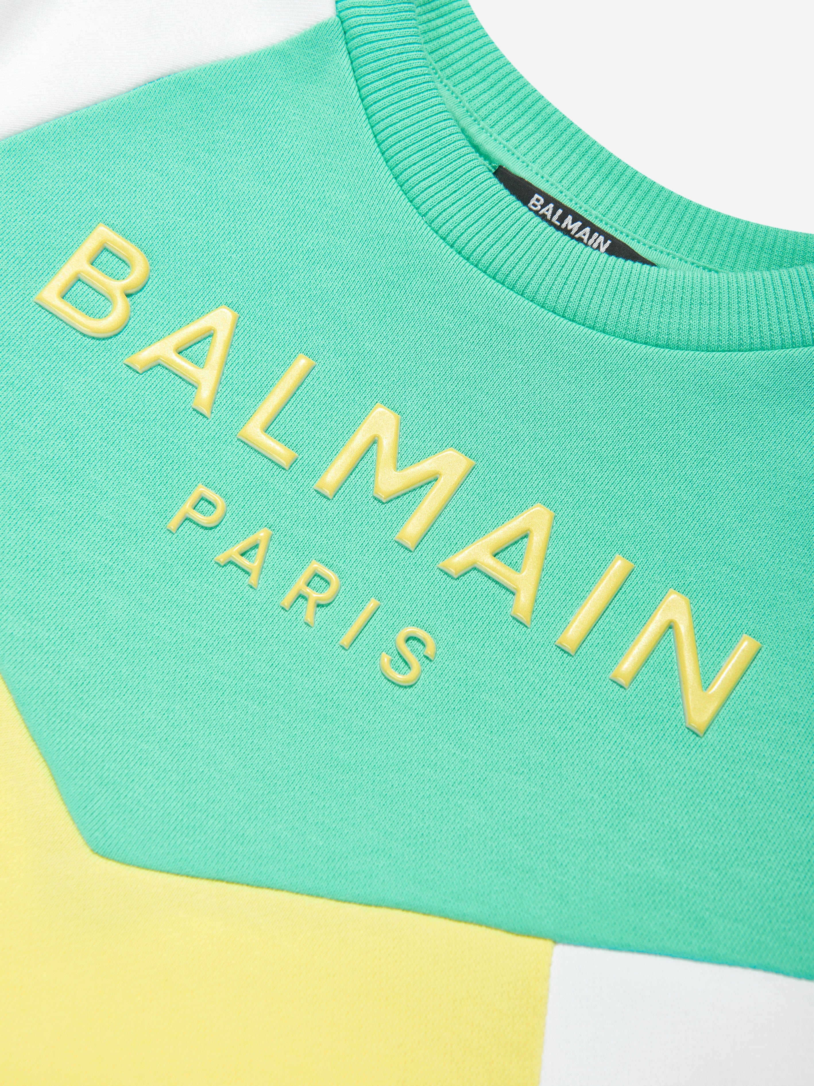 Balmain Kids Logo Sweatshirt - Green Cotton Pullover Hoodie for Boys & Girls | Casual Wear, School Outfits & Family Photos