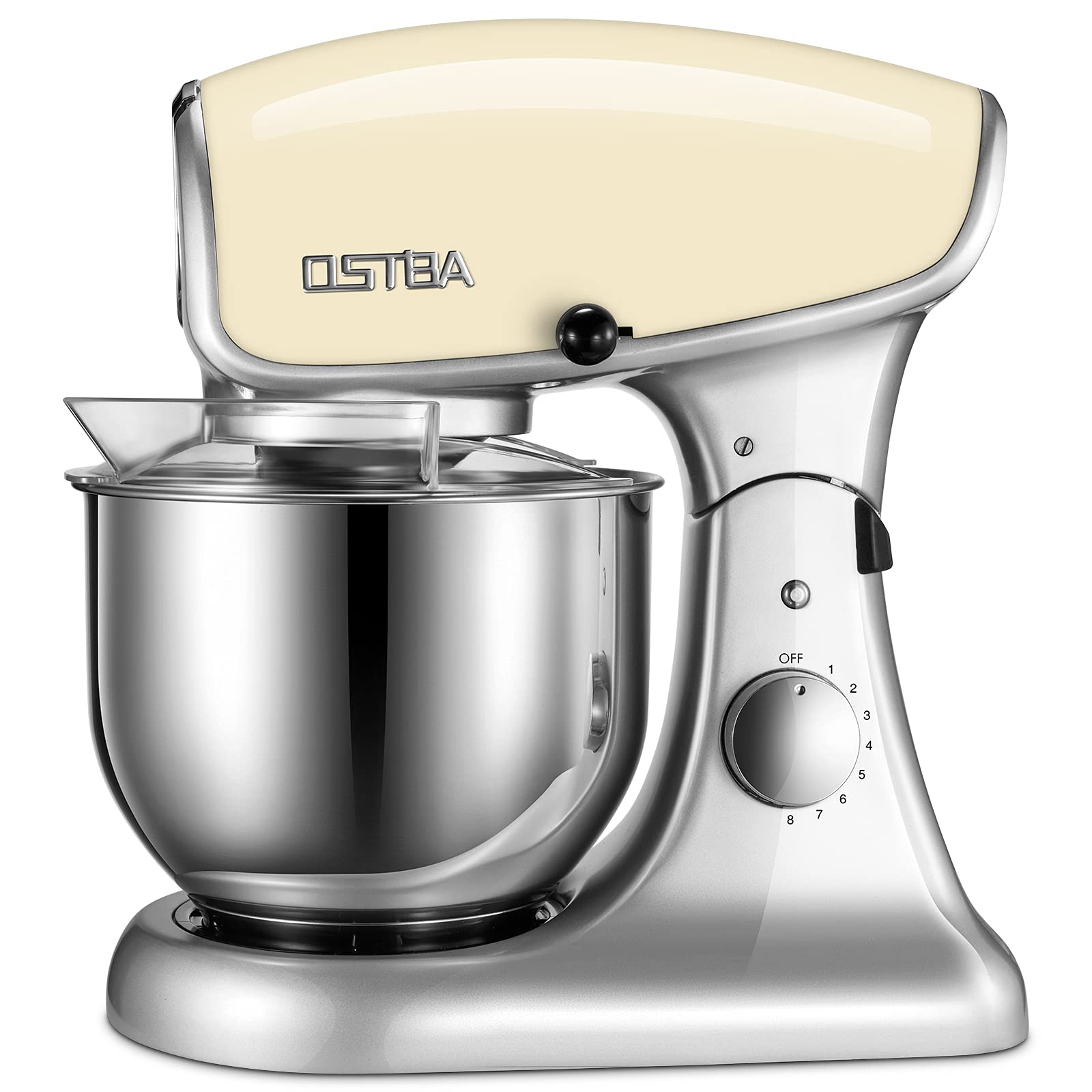 8-Speed 600W Die-Cast Stand Mixer - 5.5Qt Tilt-Head Kitchen Mixer with Stainless Steel Bowl, Dough Hook, Egg Whisk & Splash Guard - Perfect for Baking, Dough Kneading & Whipping Cream (Almond Cream Color)