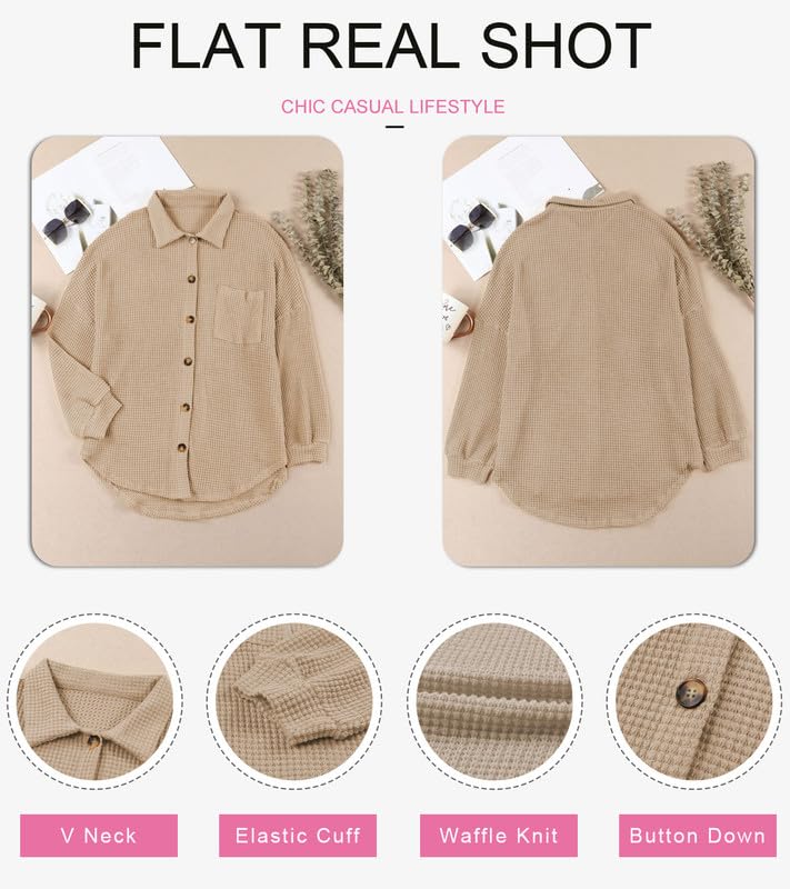 Dokotoo Women's Waffle Knit Shacket Jacket - Casual Long Sleeve Button Down Shirt Blouse for Fall & Winter | Office Wear, Date Night, Layering Outfits