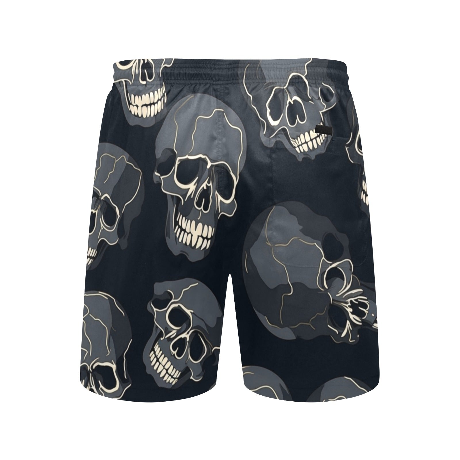 Men's Grey Skull Print Beach Shorts - Quick Dry Swim Trunks with Pockets for Summer Vacation, Surfing, and Poolside Relaxation