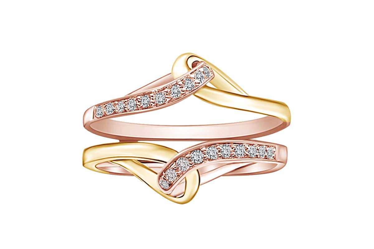 1/5 Carat Natural Diamond Two-Tone Wedding Band Ring Guard Enhancer in 14k Gold Over Sterling Silver (I-J Color, I2-I3 Clarity) – Perfect for Bridal Jewelry, Anniversary Gifts & Special Occasions