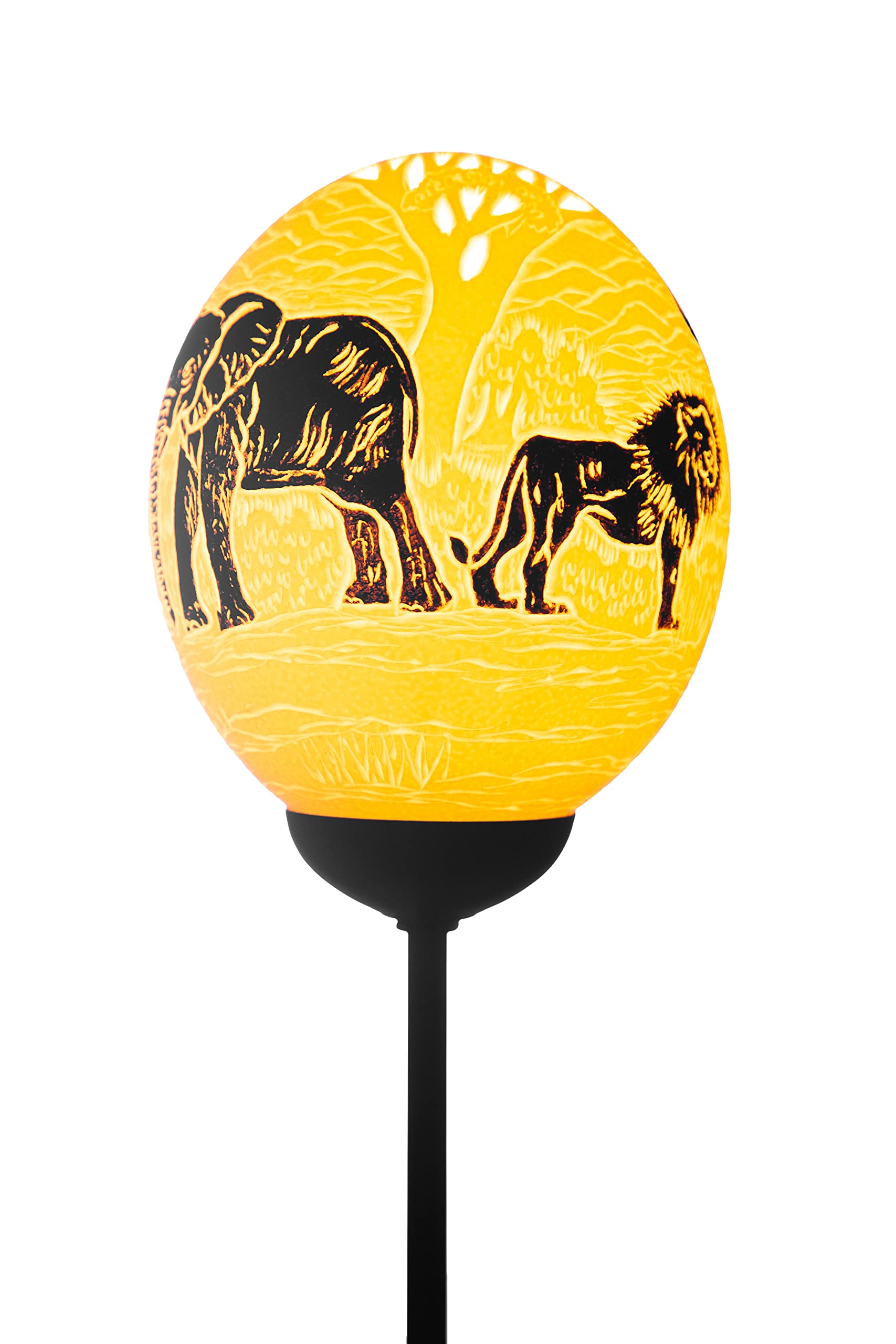 Hand-Carved Black Big 5 Ostrich Egg Lamp - African Safari Decor, Unique Night Light for Bedroom, Living Room & Office