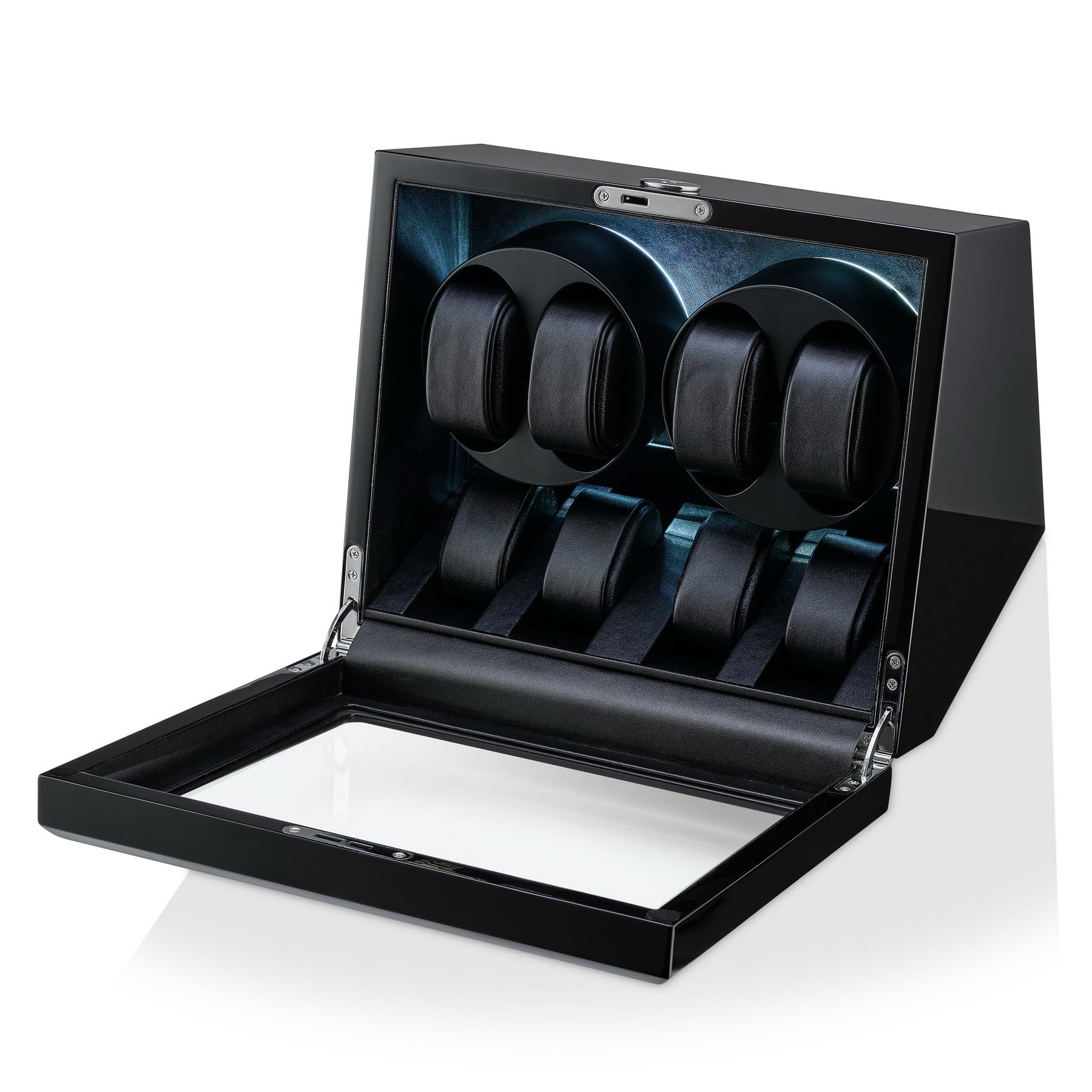 TIMECUBE Automatic Watch Winder for Men - 4 Watch Storage Box with LED Light & Smart Motor Stop - Perfect for Rolex, Omega Luxury Watches - Home Office & Travel Use
