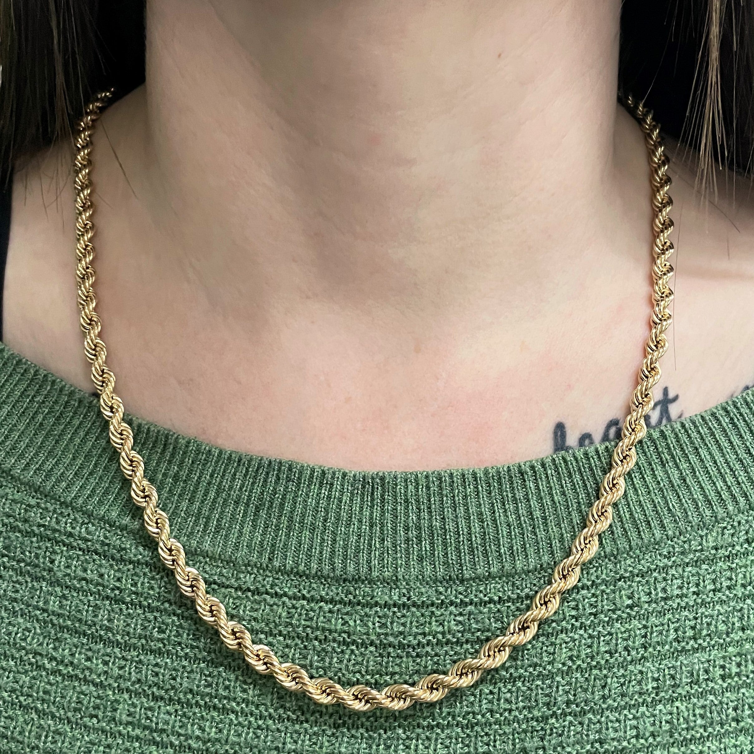 10K Yellow Gold Rope Chain Necklace for Women - 22 Inch Solid Gold Rope Chain - Perfect for Layering, Gifting, and Everyday Wear