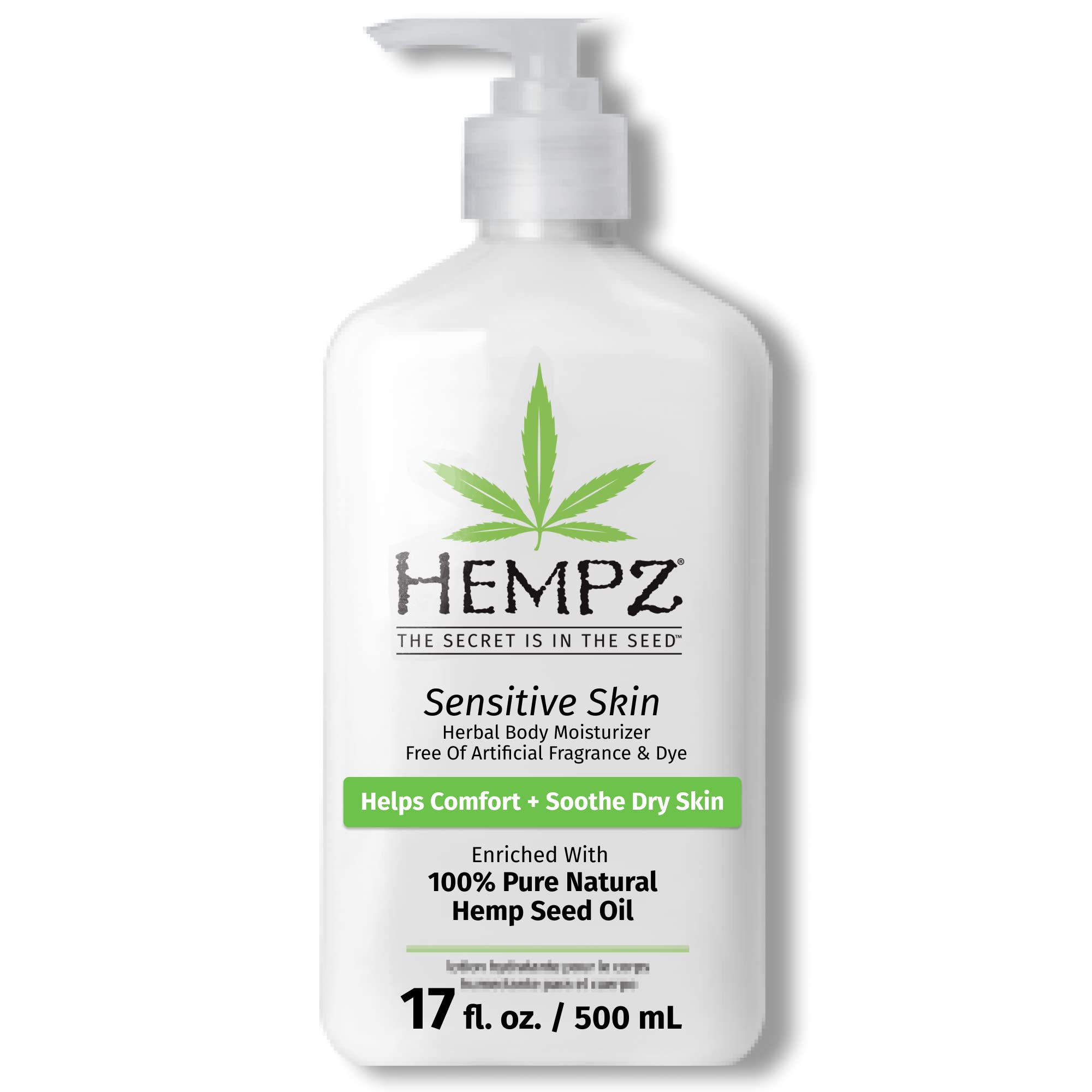 Hempz Sensitive Skin Herbal Moisturizer with Oatmeal, Shea Butter & Hemp Seed Oil - 17 Fl Oz Soothing Body Lotion for Dry, Irritated Skin - Perfect for Daily Hydration & After-Sun Care