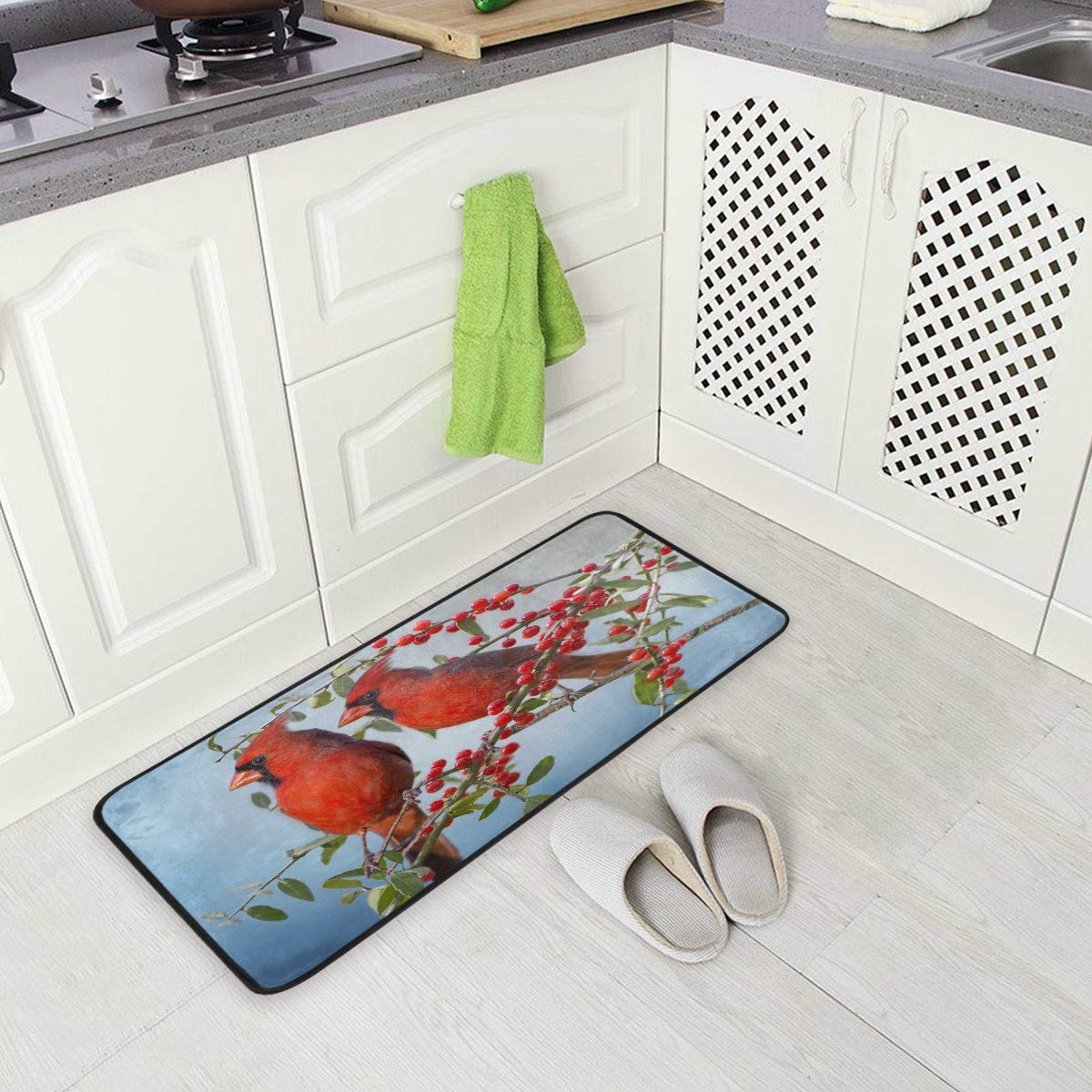 Susiyo Northern Cardinals Red Birds Anti-Fatigue Kitchen Mat - Non-Slip, Oil & Stain Resistant, Easy Clean Floor Rug for Indoor/Outdoor Use - Perfect for Kitchens, Bathrooms & Entryways