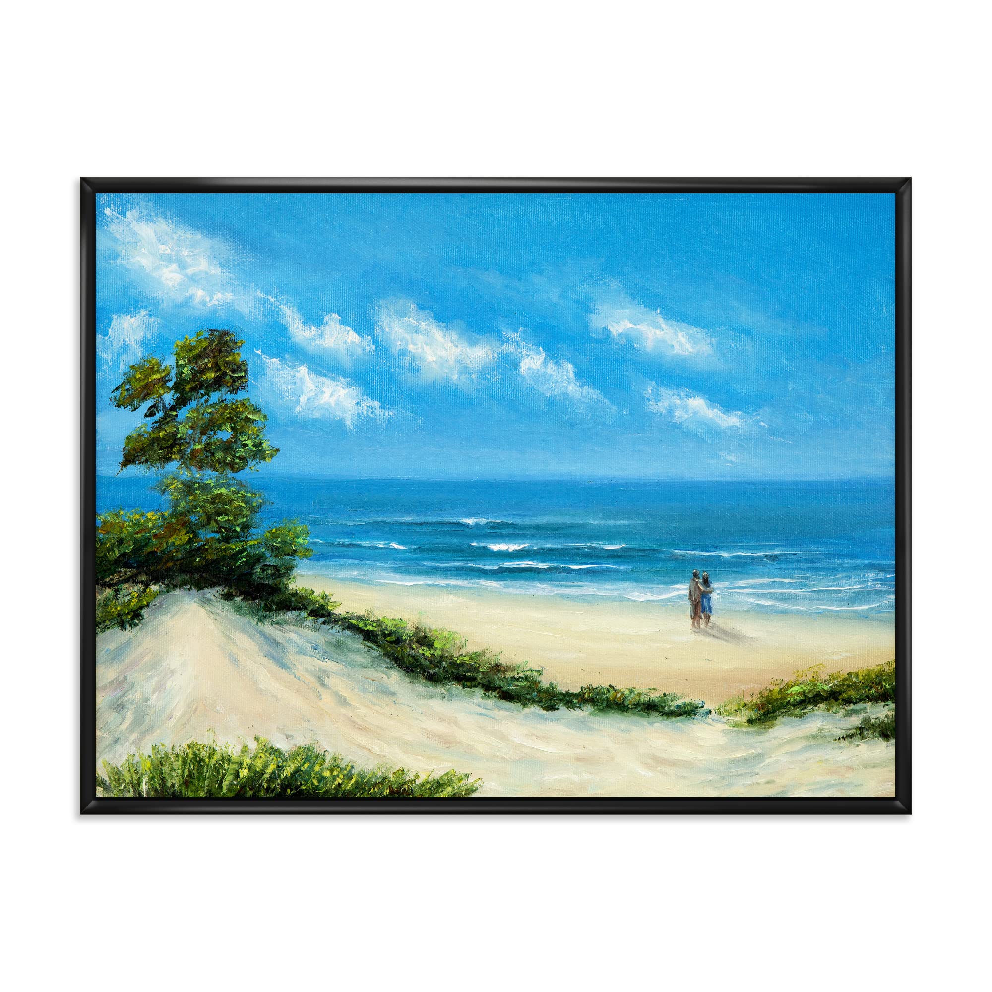 DesignQ Couple At The Beach - Coastal Framed Canvas Wall Art Print for Living Room, Bedroom & Office Decor | Nautical Home Decor | Perfect Housewarming Gift