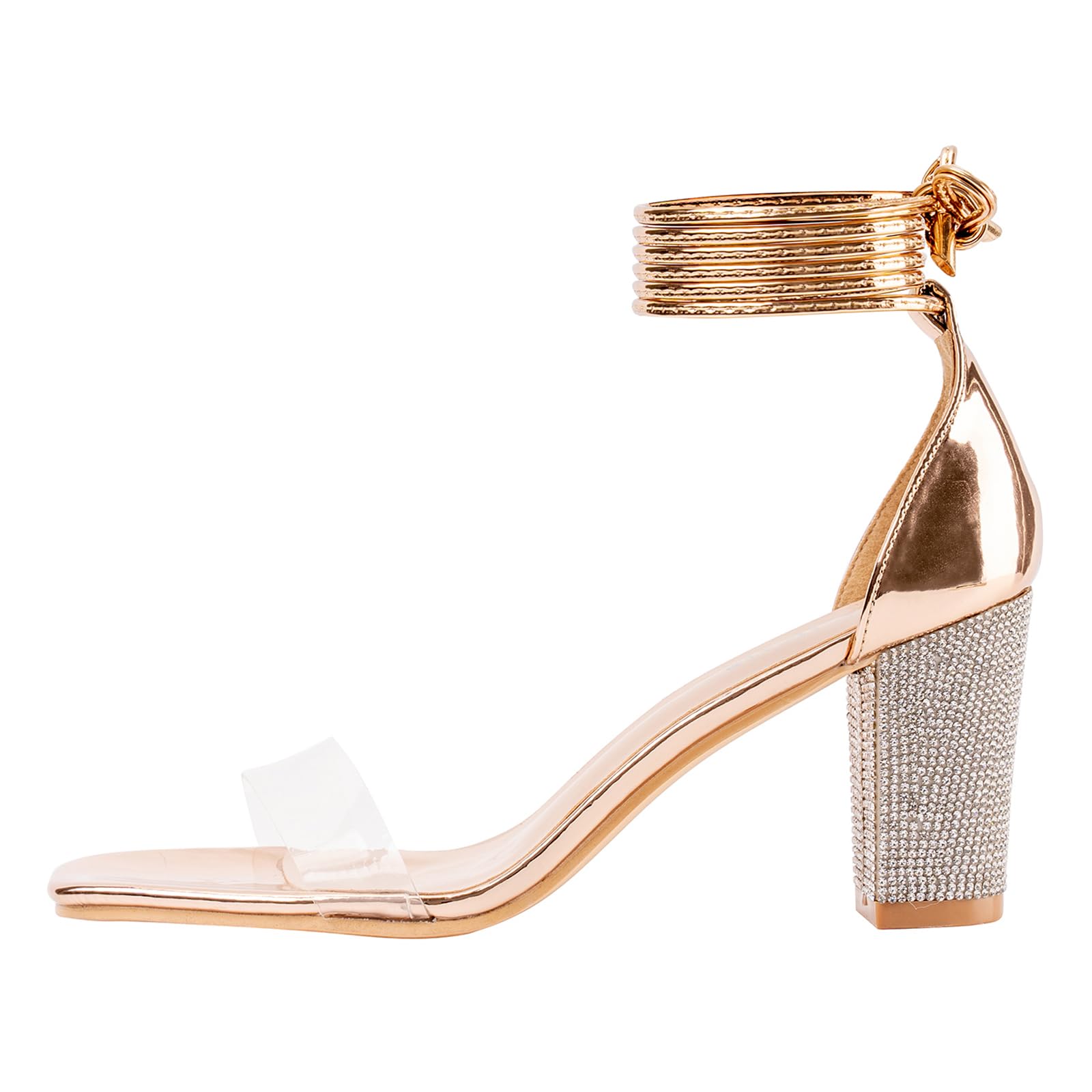 Women's Chunky High Heel Sandals - Comfortable Open Toe Strappy Rhinestone Heels in White, Silver, Gold & Black | Ankle Strap Dress Shoes for Parties, Weddings & Evening Events