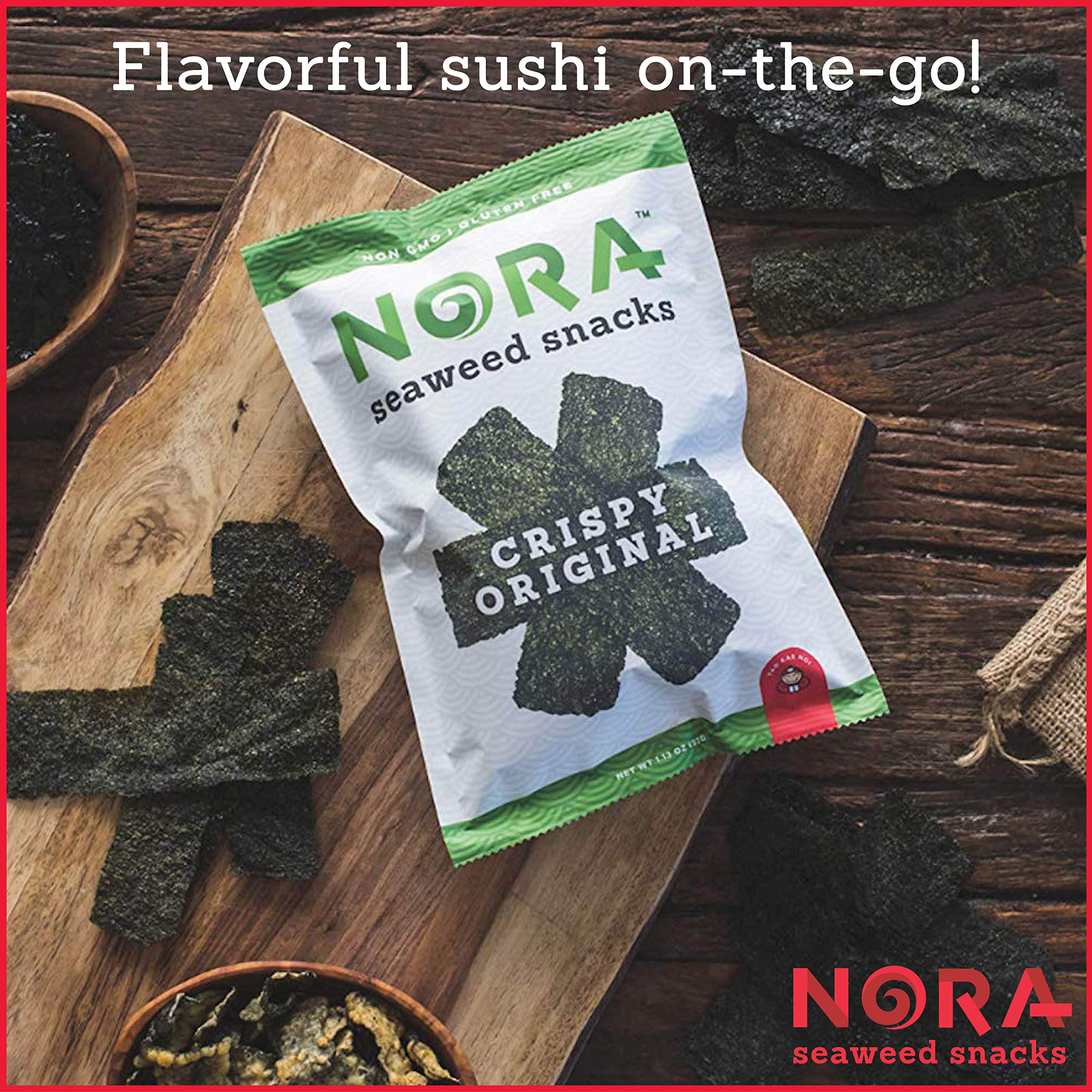 Crispy Seaweed Snacks by Nora - Low Carb Healthy Vegan Snacks, Gluten-Free Non-GMO Thick Nori Sheets (6-Pack) - Perfect for Keto Diet, Office Snacking & Asian Cuisine Lovers