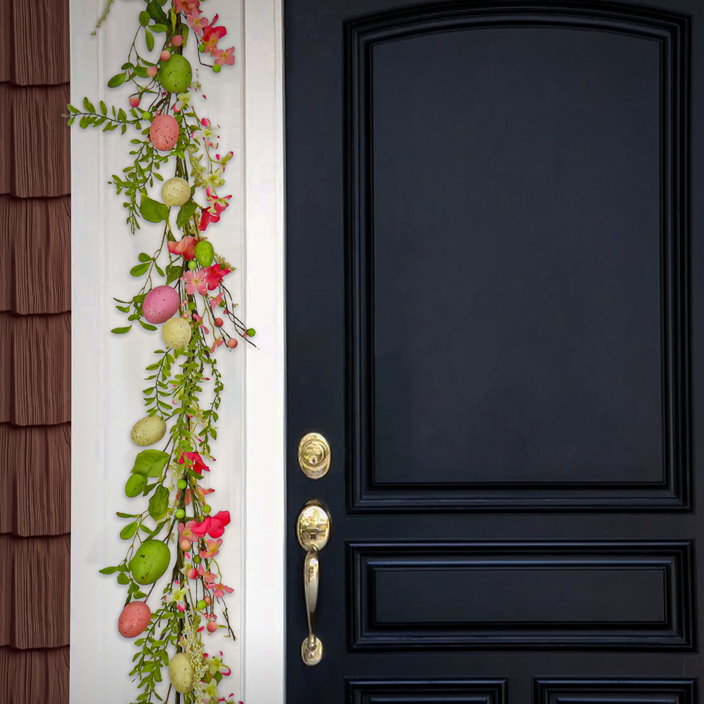 60 Inch Easter Garland with Pastel Eggs & Pink Flowers - Spring Home Decor for Doorways, Mantels, and Party Backdrops