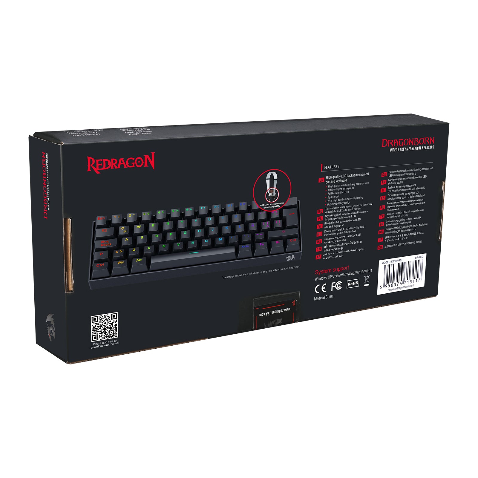 Redragon DRAGONBORN K630 RGB Mechanical Gaming Keyboard with Red Switches - 60% Compact Wired Keyboard for PC Gamers, Typists & Programmers - Perfect for Esports, Office Work & Coding