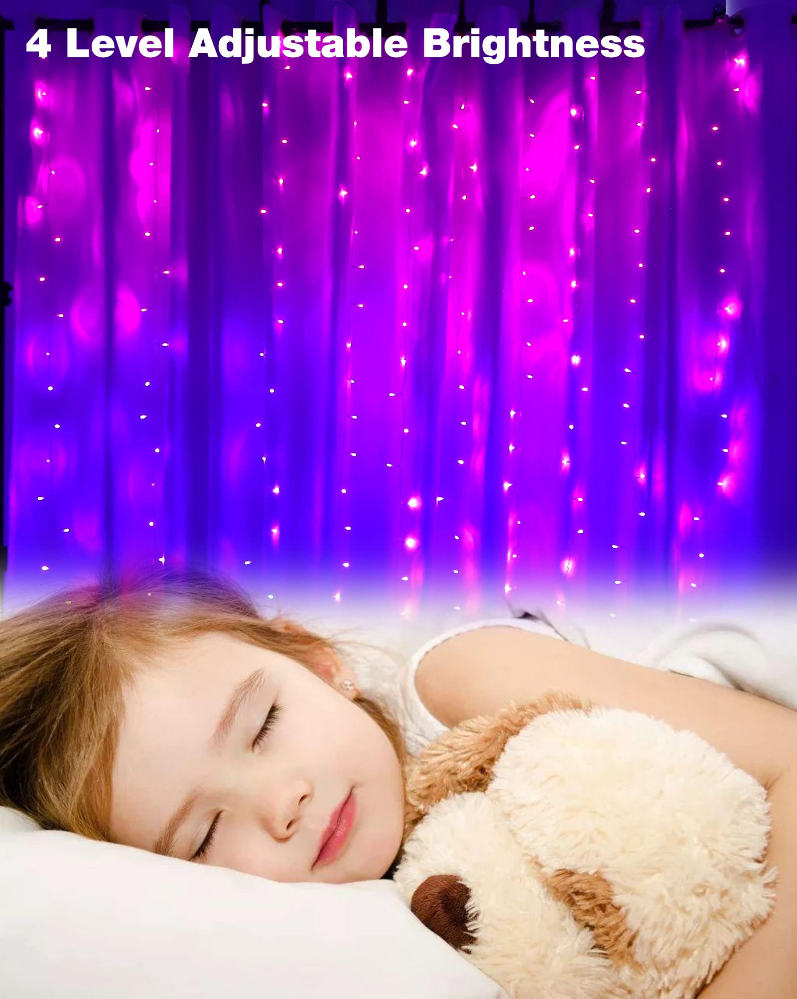 300 LED Plug-in Curtain Lights for Bedroom - 9.8x9.8ft Ombre Fairy String Lights with 8 Flashing Modes & Remote Control - Perfect for Teen Girls Room, Wall, Ceiling Decoration (Weddings, Parties, Christmas, Home Decor)