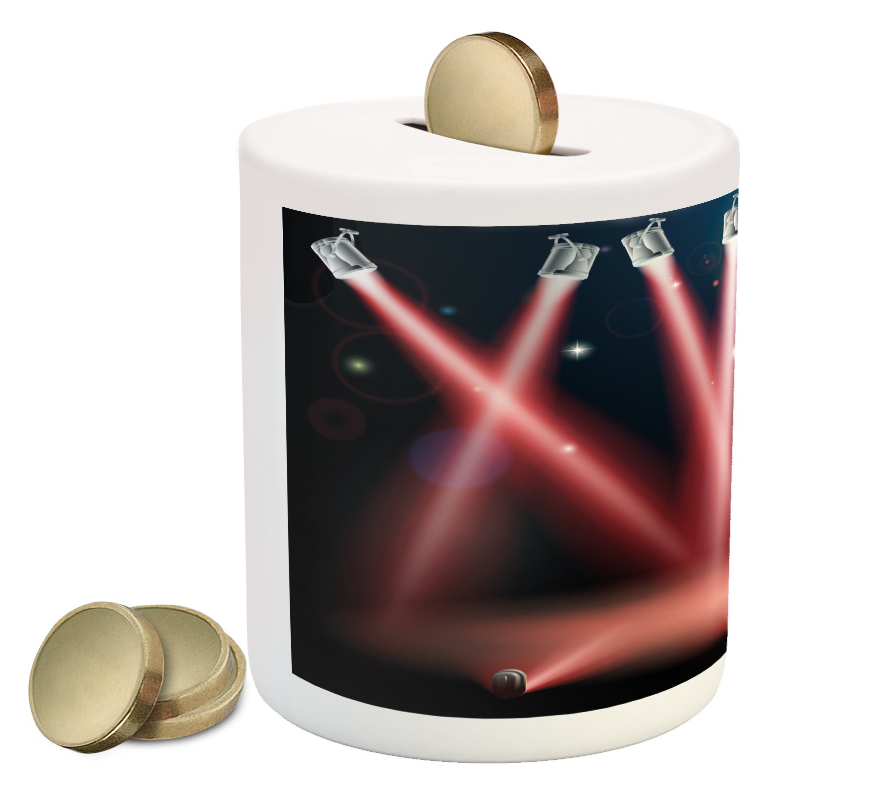 Lunarable Musical Theatre Piggy Bank - Concert Performance Inspired Ceramic Coin Bank for Cash Saving, Grey Red Black | Perfect Gift for Music Lovers, Kids Room Decor & Party Favors