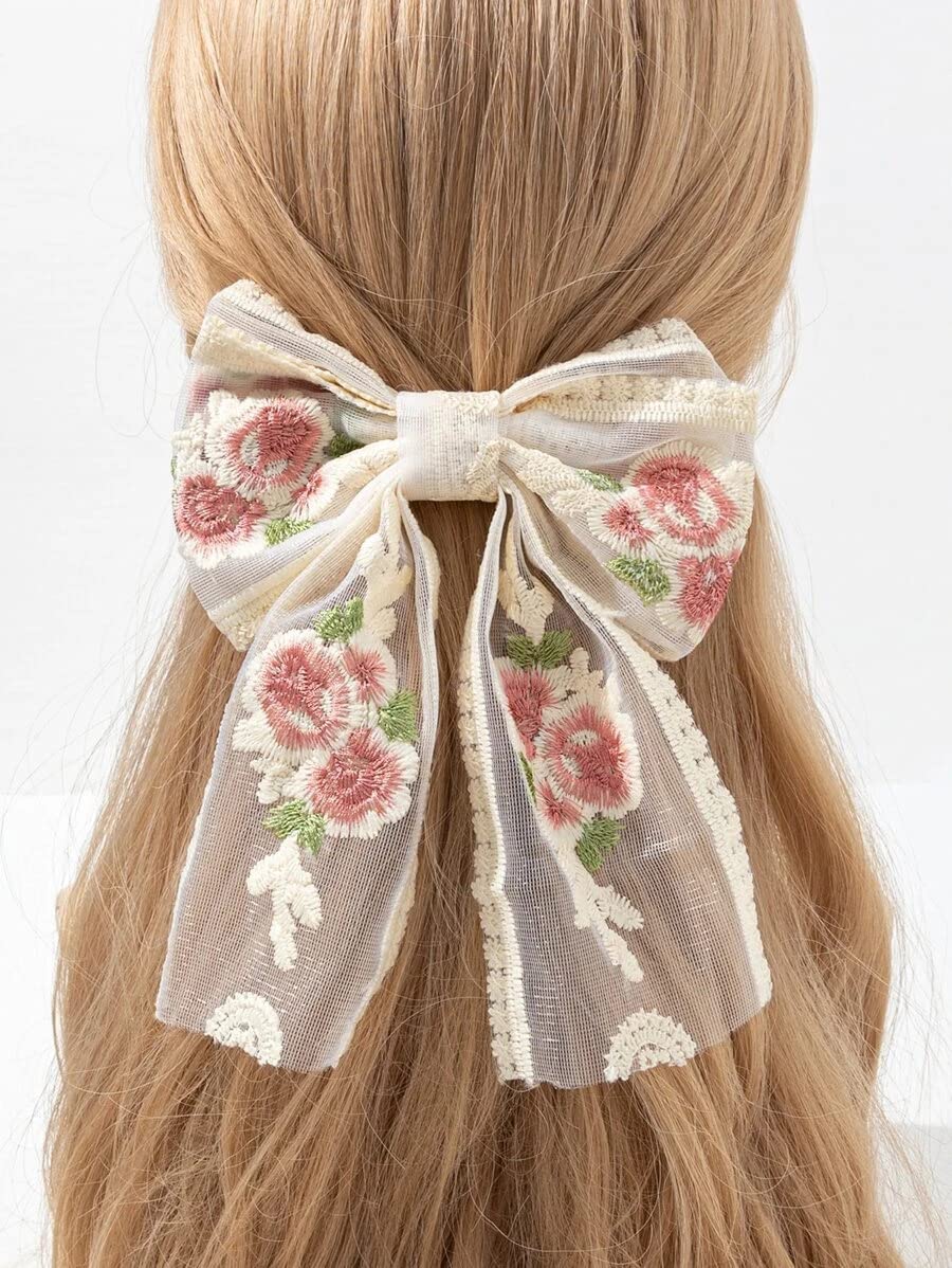 Elegant Lace Hair Bow Clip for Women & Girls - Double Layer Spring Hair Barrettes, Floral Hair Accessories for Weddings, Parties & Daily Styling