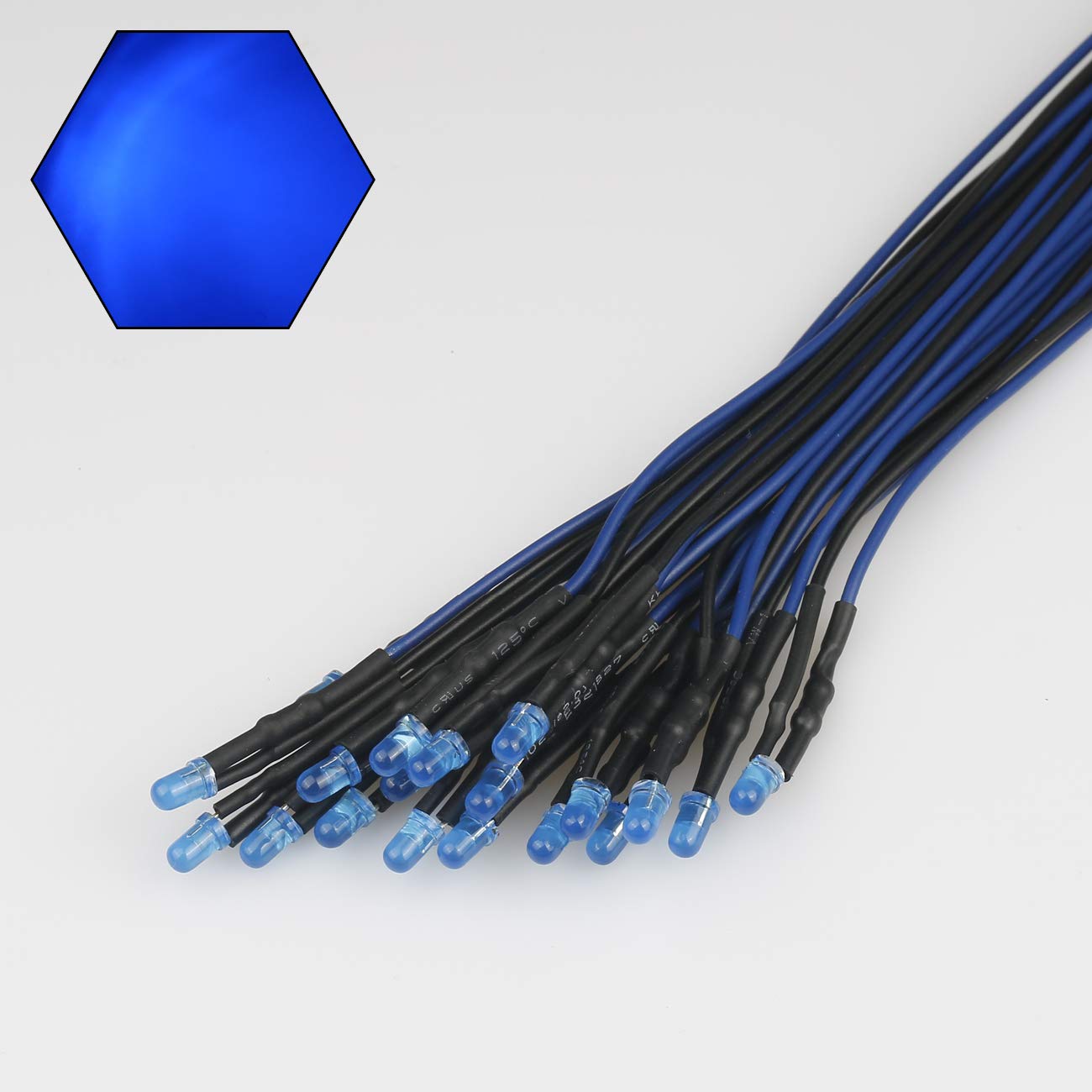 50pcs 12V 3mm Blue LED Lights - Pre-Wired 7.9 Inch Diffused Lens Diodes for DIY Electronics, Automotive Lighting, and Home Decoration Projects
