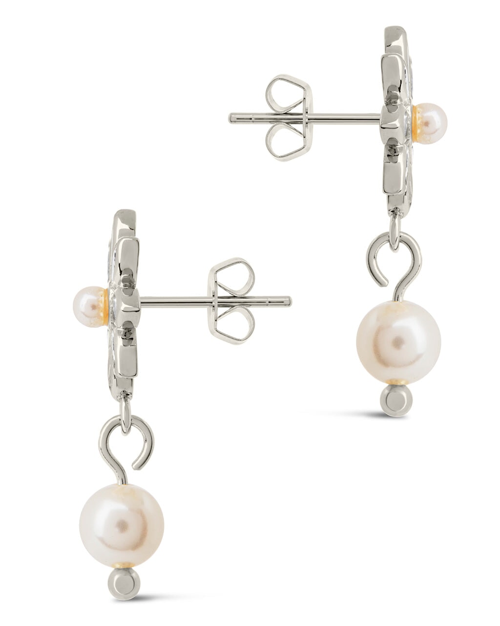 Esti CZ Flower & Pearl Drop Stud Earrings for Women – Elegant Cubic Zirconia & Pearl Dangle Earrings for Wedding, Party & Special Occasions