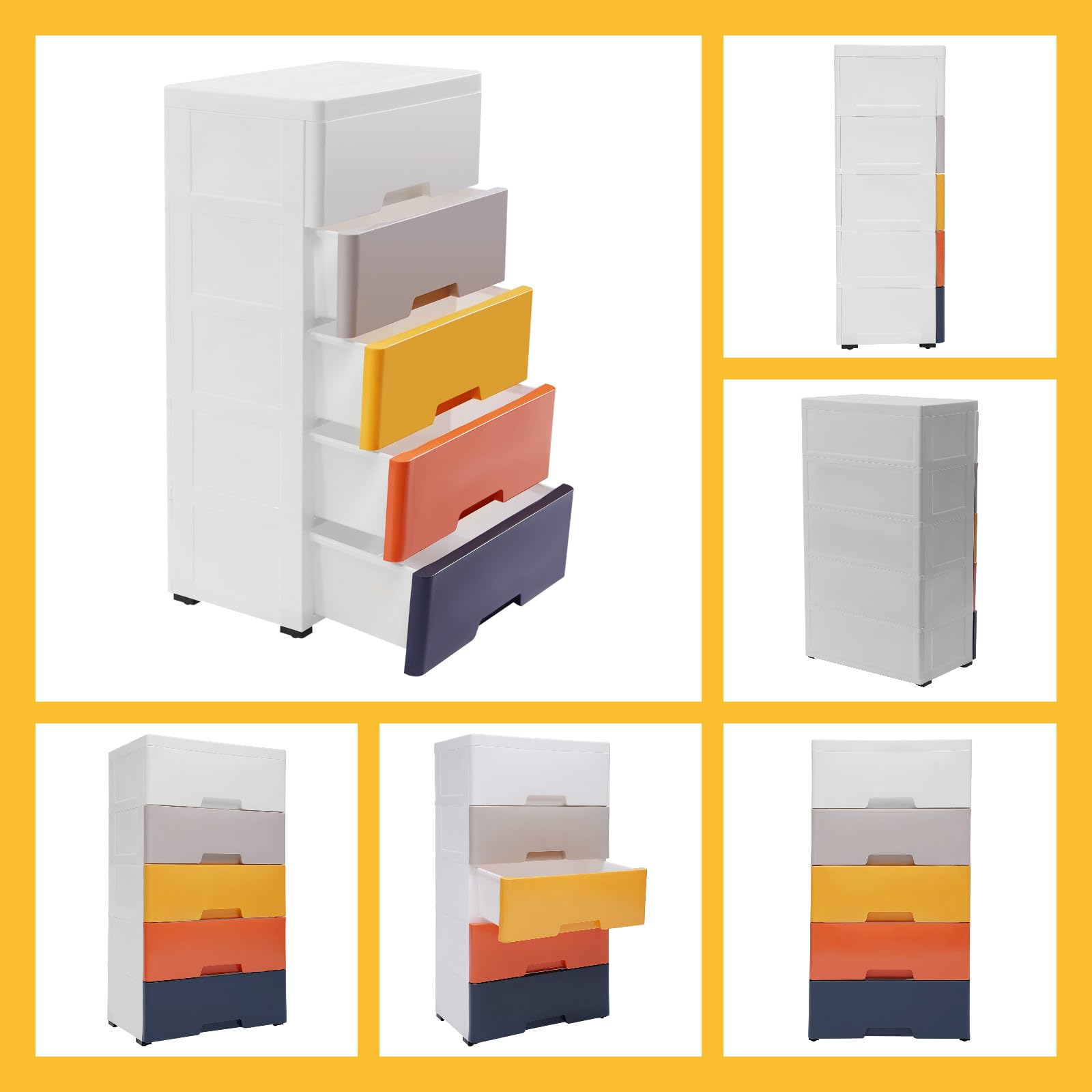 5-Drawer Plastic Storage Dresser Cabinet - Organizer for Clothes, Toys & Bedroom - 17.1 x 11.4 x 31.5 Inches - Colorful Multi-Purpose Organizer for Closet, Playroom & Kids Room Furniture