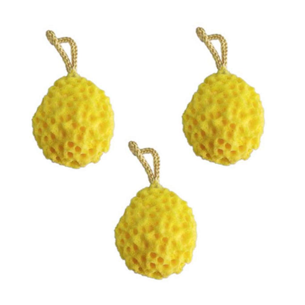 Exfoliating Loofah Sponge for Shower - 3 Pack Gentle Body Scrubber with Hanging Rope, Bath Pouf for Women, Men & Kids - Perfect for Exfoliation & Deep Cleaning (Ginger Yellow) - Ideal for Spa, Home & Travel Use