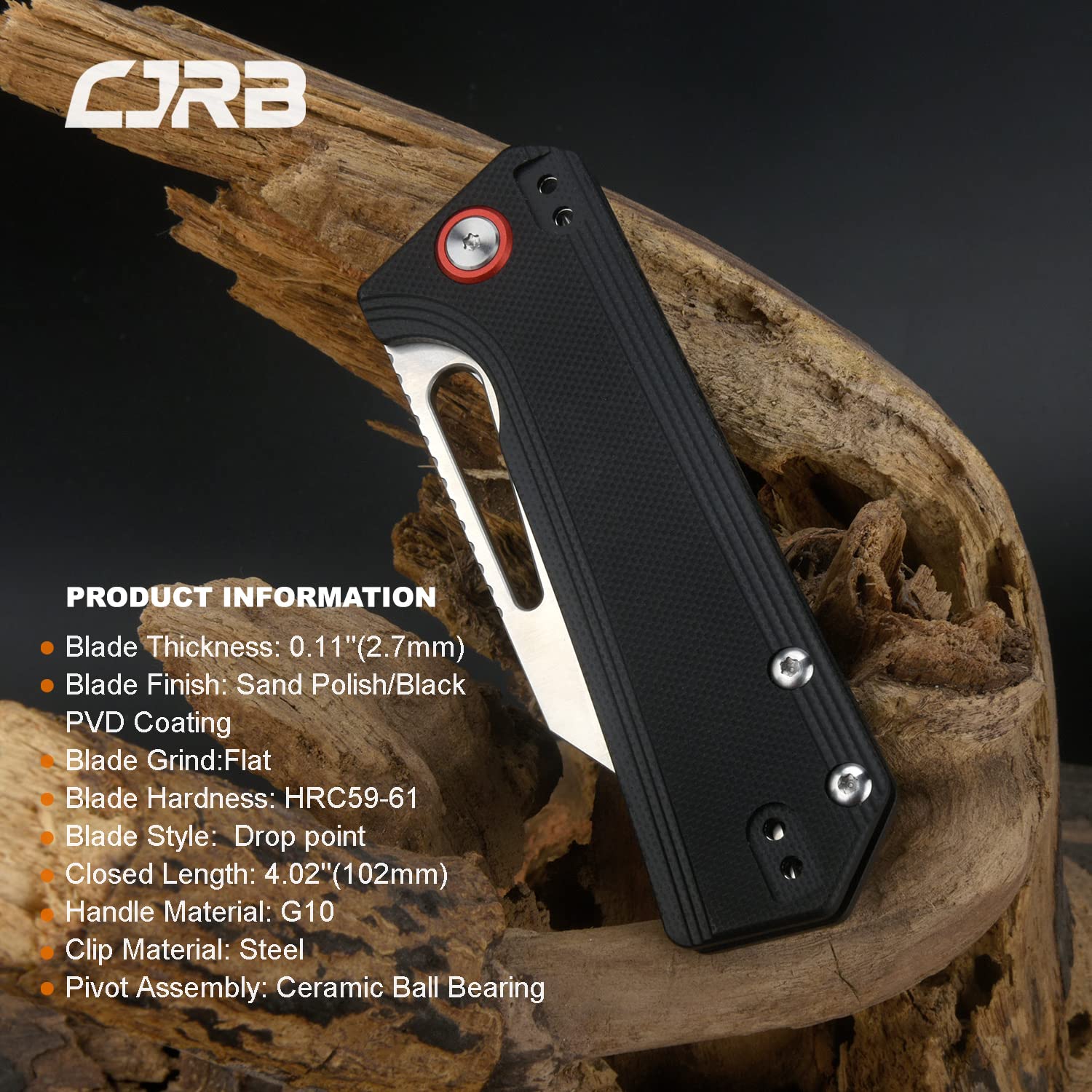 CJRB RUFFIAN Folding Pocket Knife (J1924-BK) - AR-RPM9 Powder Steel Blade, Black G10 Tactical Handle, EDC Knife Designed by Dirk Pinkerton | Perfect for Outdoor Camping, Survival Gear & Everyday Carry