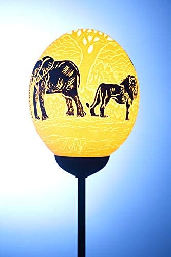 Hand-Carved Black Big 5 Ostrich Egg Lamp - African Safari Decor, Unique Night Light for Bedroom, Living Room & Office