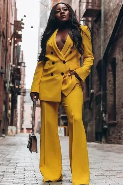 Women's Mustard Pantsuit - Professional Tailored Blazer & Pants Set for Office, Business Meetings & Formal Events