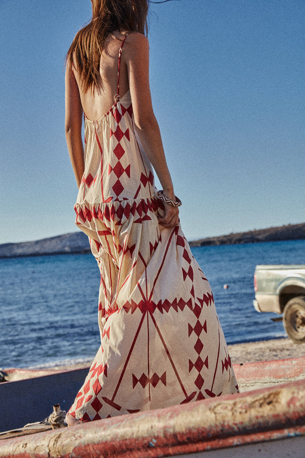 Elegant Ecru Zea Palm Print Dress - Women's Boho Summer Maxi Dress for Beach, Vacation & Casual Outings