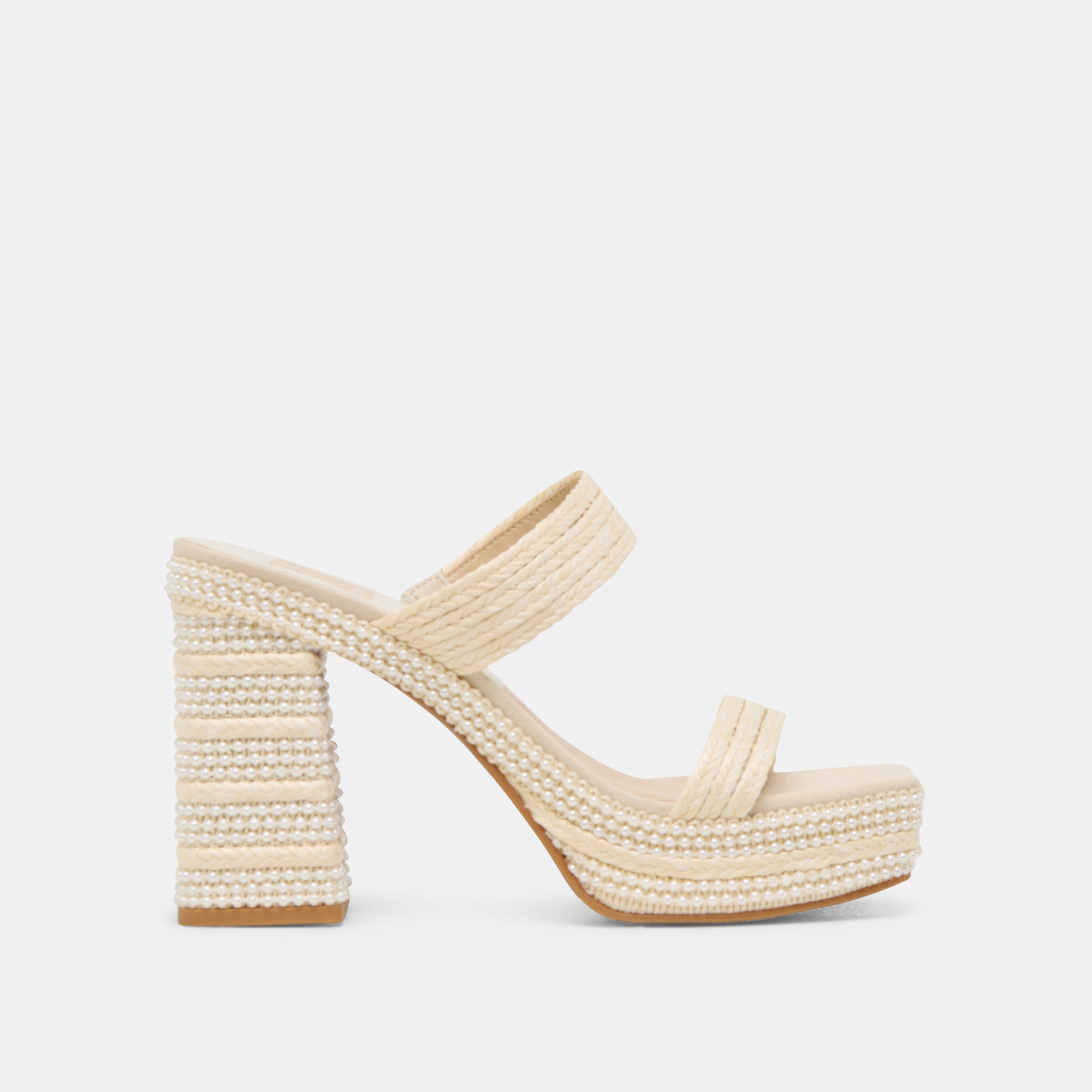 ALIYA Women's Pearl Embellished Raffia Heels - Comfortable Vanilla Sandals for Weddings, Parties & Summer Outfits