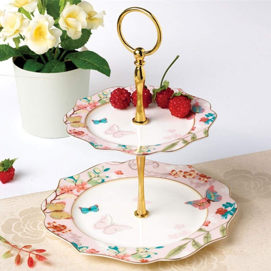 Elegant Ceramic Cake Stand Set - Double Decker Dessert Tray for Afternoon Tea, Snacks & Fruit Display | Perfect for Living Room, Parties & European-Style Dining