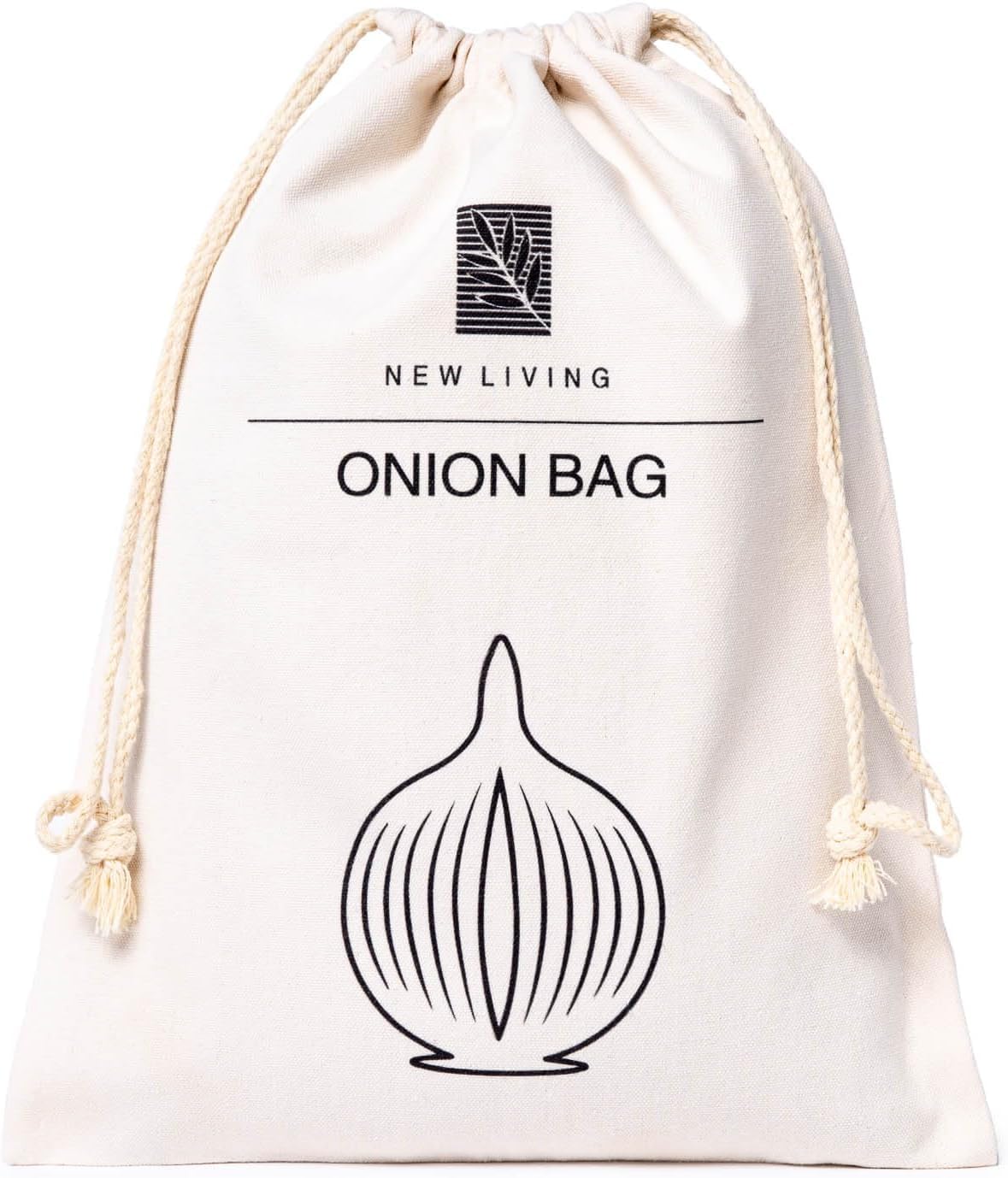Organic Linen Onion Storage Bag - Eco-Friendly Reusable Food Storage Bag (26x38cm) by New Living - Perfect for Kitchen, Pantry & Farmers Market Use