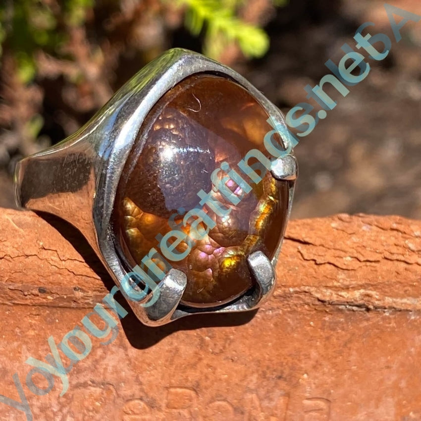 Vintage Mid Century Modern Fire Agate Sterling Silver Ring Size 12 - Handmade 925 Silver Jewelry for Women, Unique Statement Ring for Wedding, Party & Everyday Wear