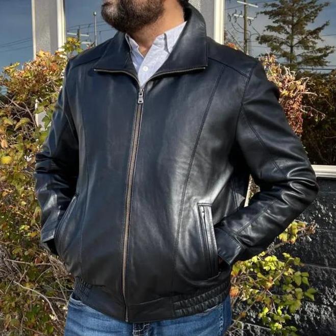 BOL Men's Ting Bomber Jacket - Genuine Lambskin Leather, Slim Fit, Lightweight & Stylish - Perfect for Casual Outings, Nightlife & Motorcycle Riding