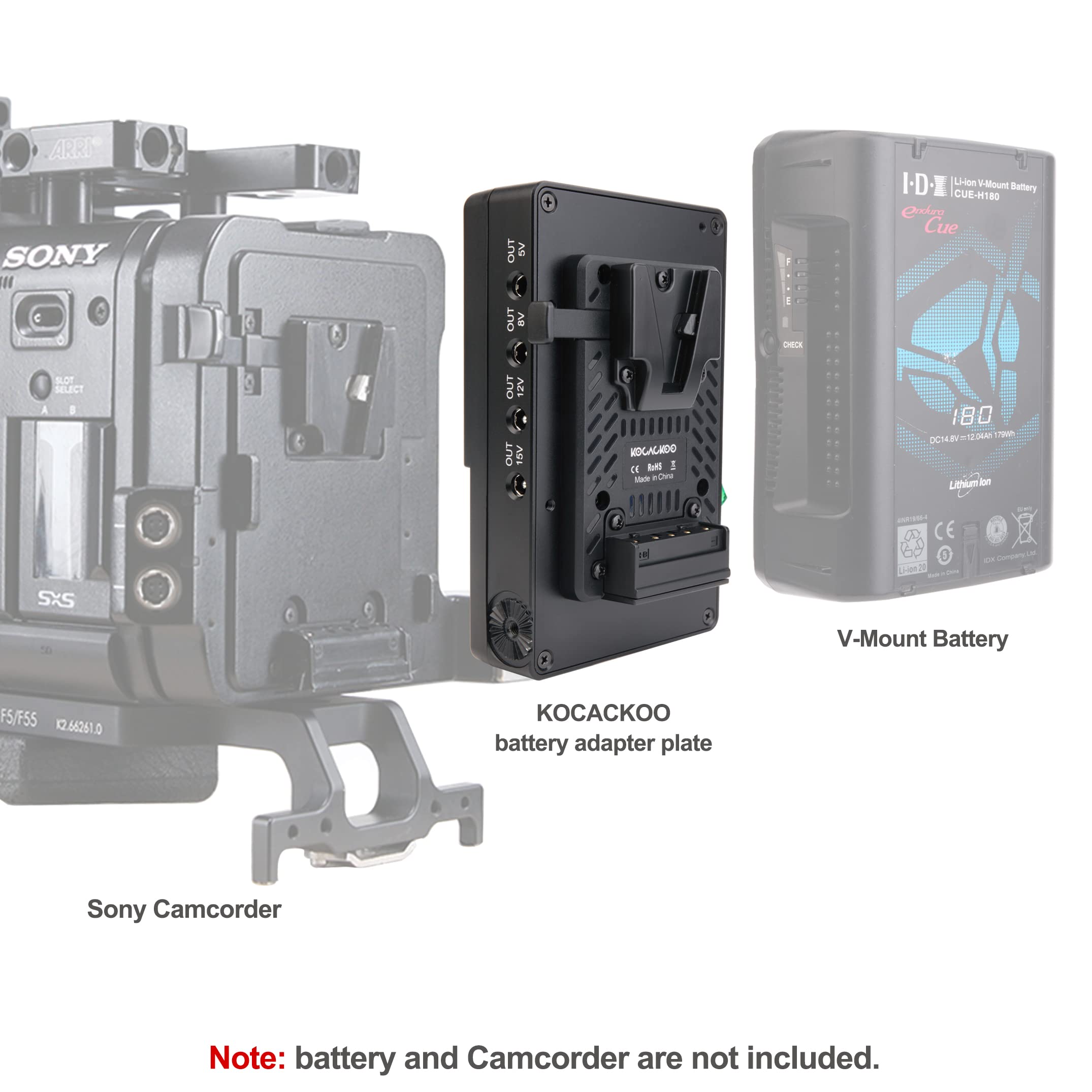 V-Mount to V-Lock Battery Adapter Plate with 15mm Rod Clamp & 6 DC Outputs - Power Supply Splitter for Sony Camcorders, BMPCC 4K/6K, DSLR Cameras - Perfect for Film Production, Live Streaming & On-Location Shooting