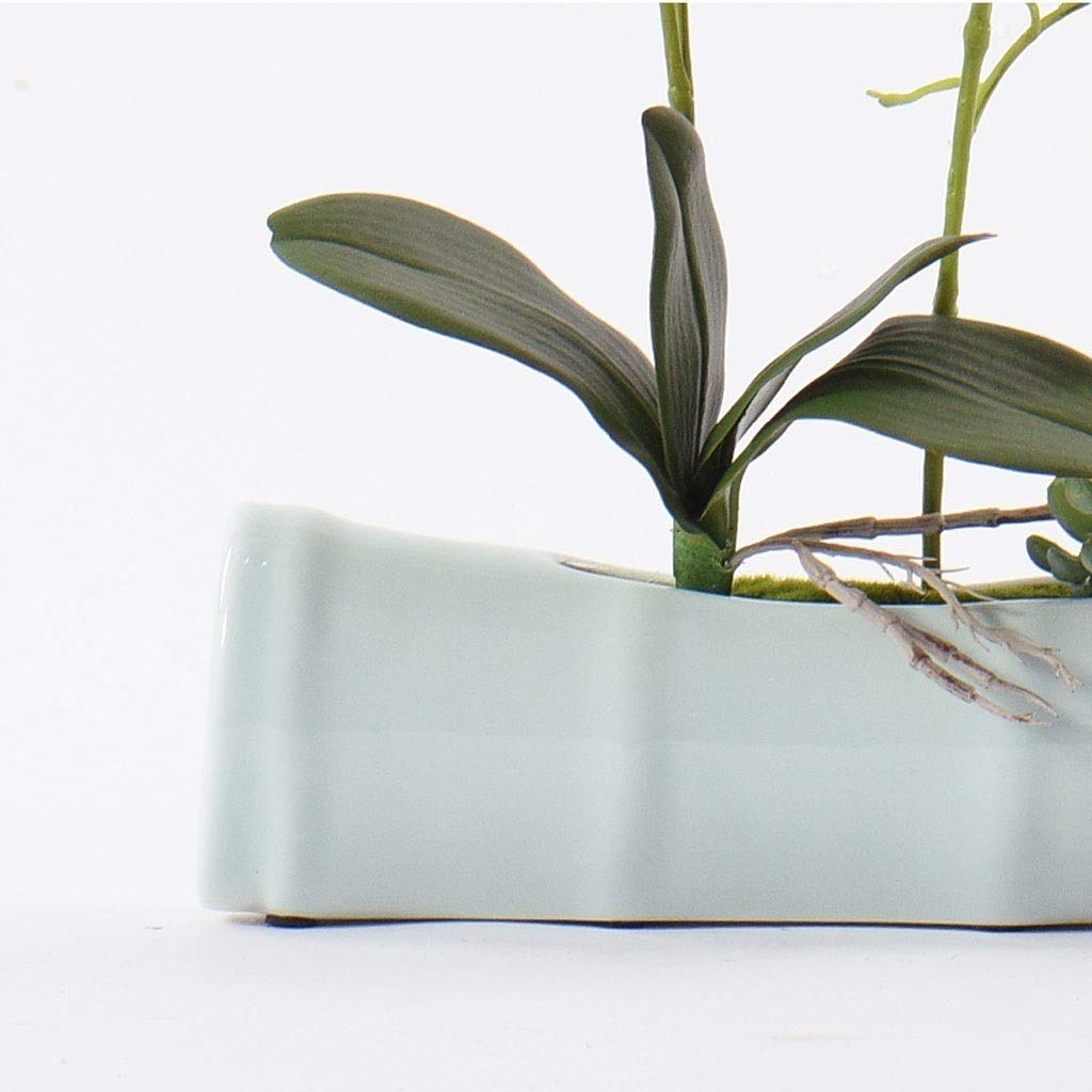 Real Touch Silk Orchid Bonsai Artificial Flowers - Phalaenopsis Fake Flowers in Imitation Porcelain Pots for Home & Office Decor | Perfect for Living Room, Wedding Centerpieces & Gift Ideas