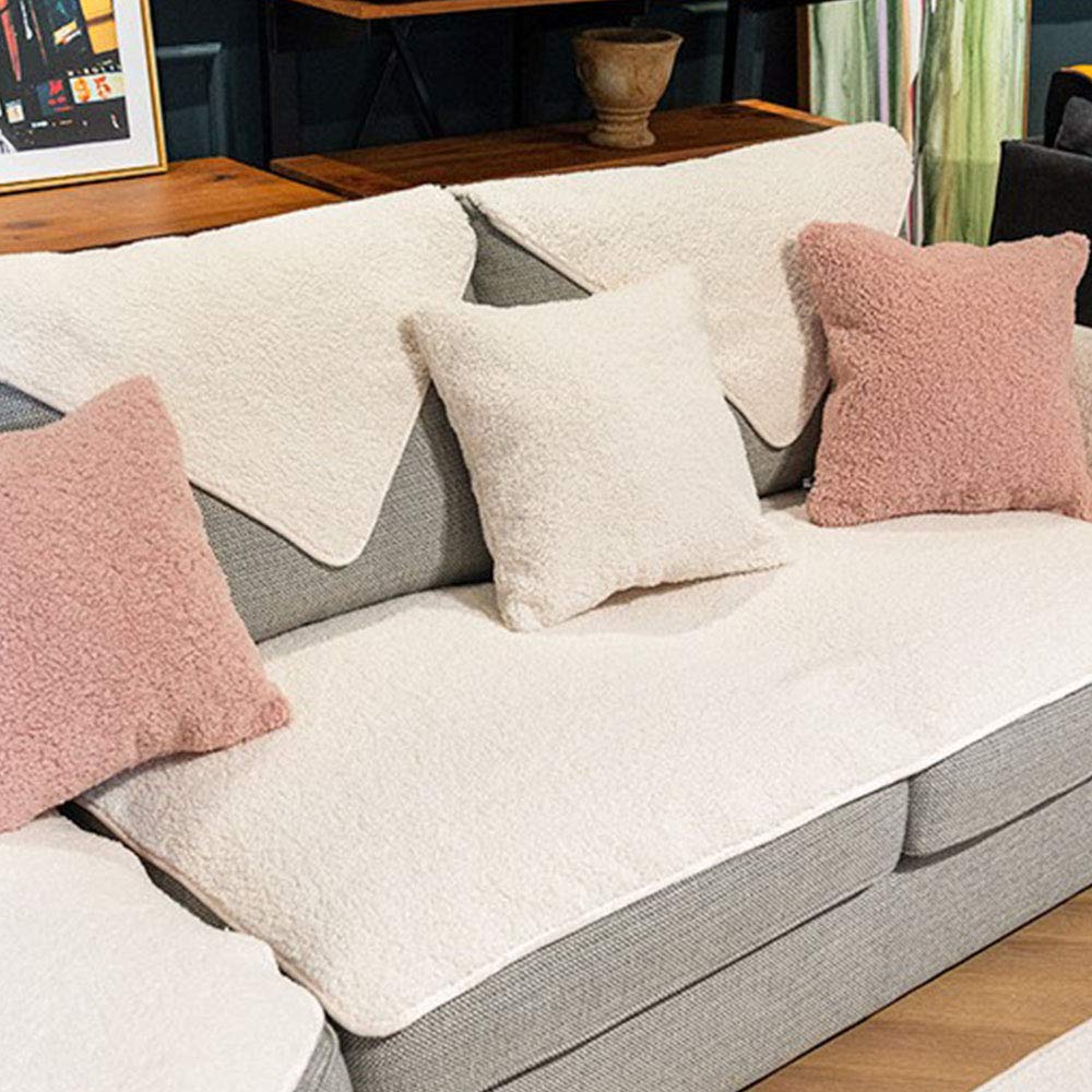 Winter Sherpa Fleece Sofa Slipcover - White Modern Couch Cover with Armrest & Backrest (28x28 Inch) - Warm & Cozy Furniture Protector for Living Room, Recliner, Love Seat - Perfect for Cold Weather & Home Decor