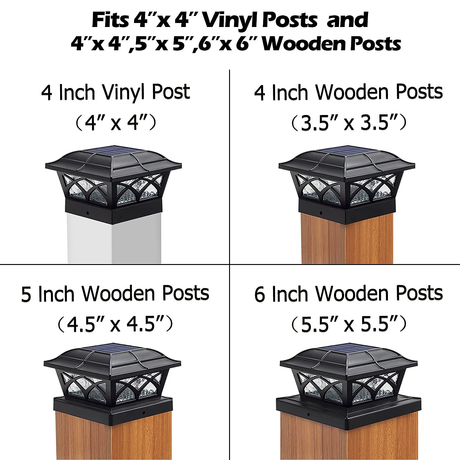 Siedinlar Solar Post Lights Outdoor - 4 Pack Black Glass Solar Lights with 2 Color Modes | Waterproof Garden Pathway Lighting for Driveway, Patio, Yard, and Walkway