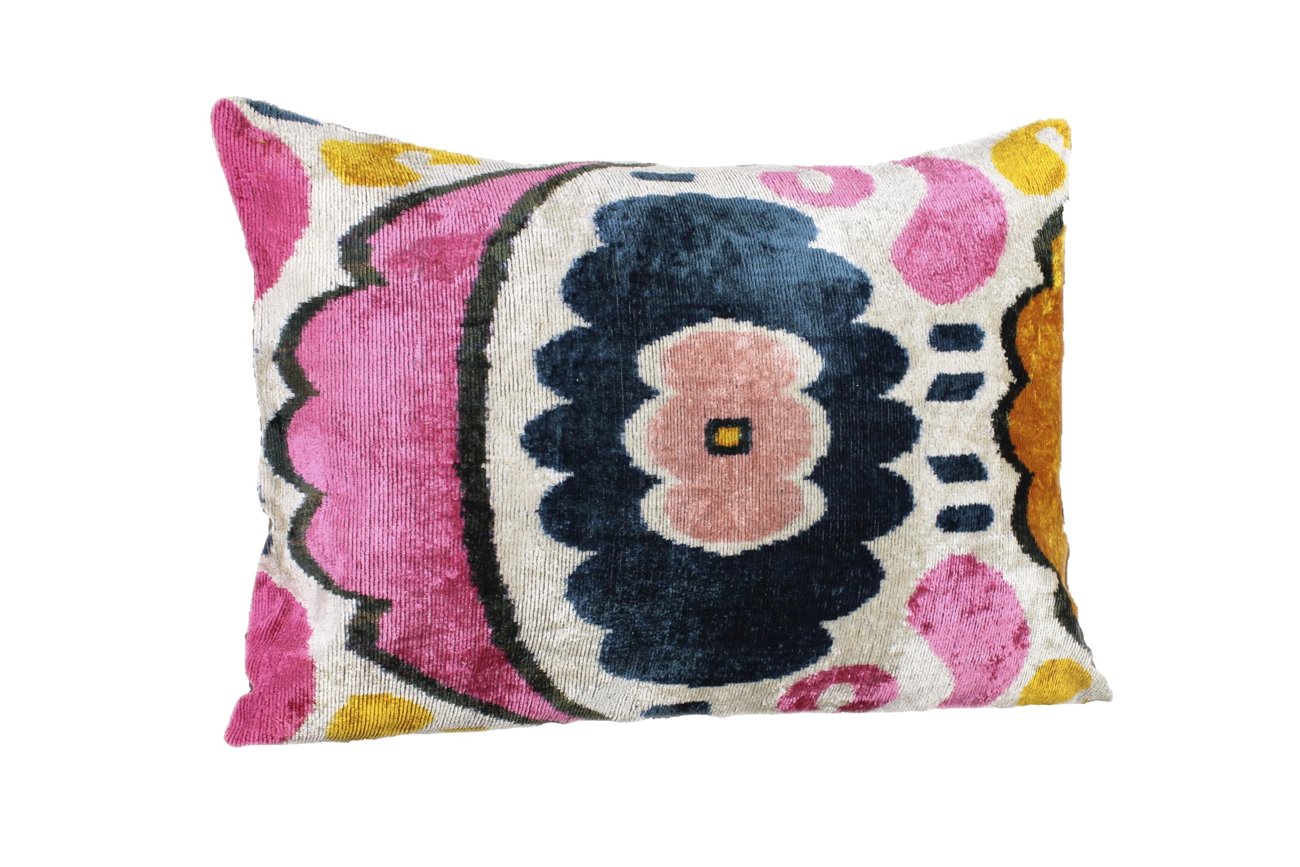 Pink Ikat Pillow Cover - Navy & Pink Velvet Throw Pillow - Customized Decorative Cushion for Sofa, Bed, Living Room