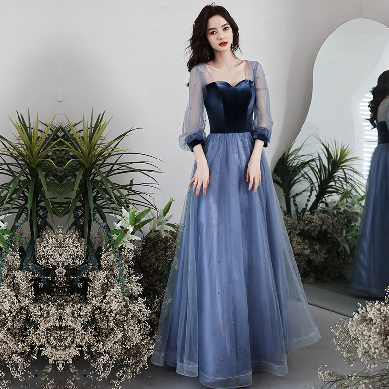 Elegant A-Line Velvet Tulle Prom Dress Navy Blue - Formal Evening Gown for Homecoming, Quinceañera & Special Occasions