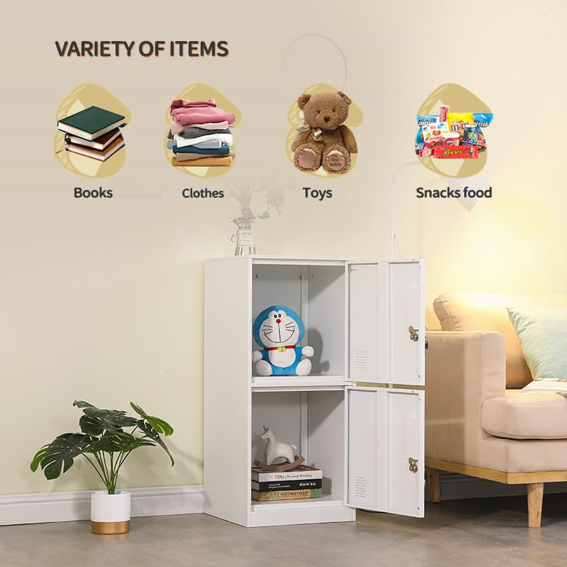 2-Door Metal Vertical Storage Locker for Kids - Stackable Steel Cabinet for Bedroom, School & Office - Organize Toys, Sports Equipment & More with Anti-Tip Safety - White (Perfect for Small Spaces & Clutter Control)