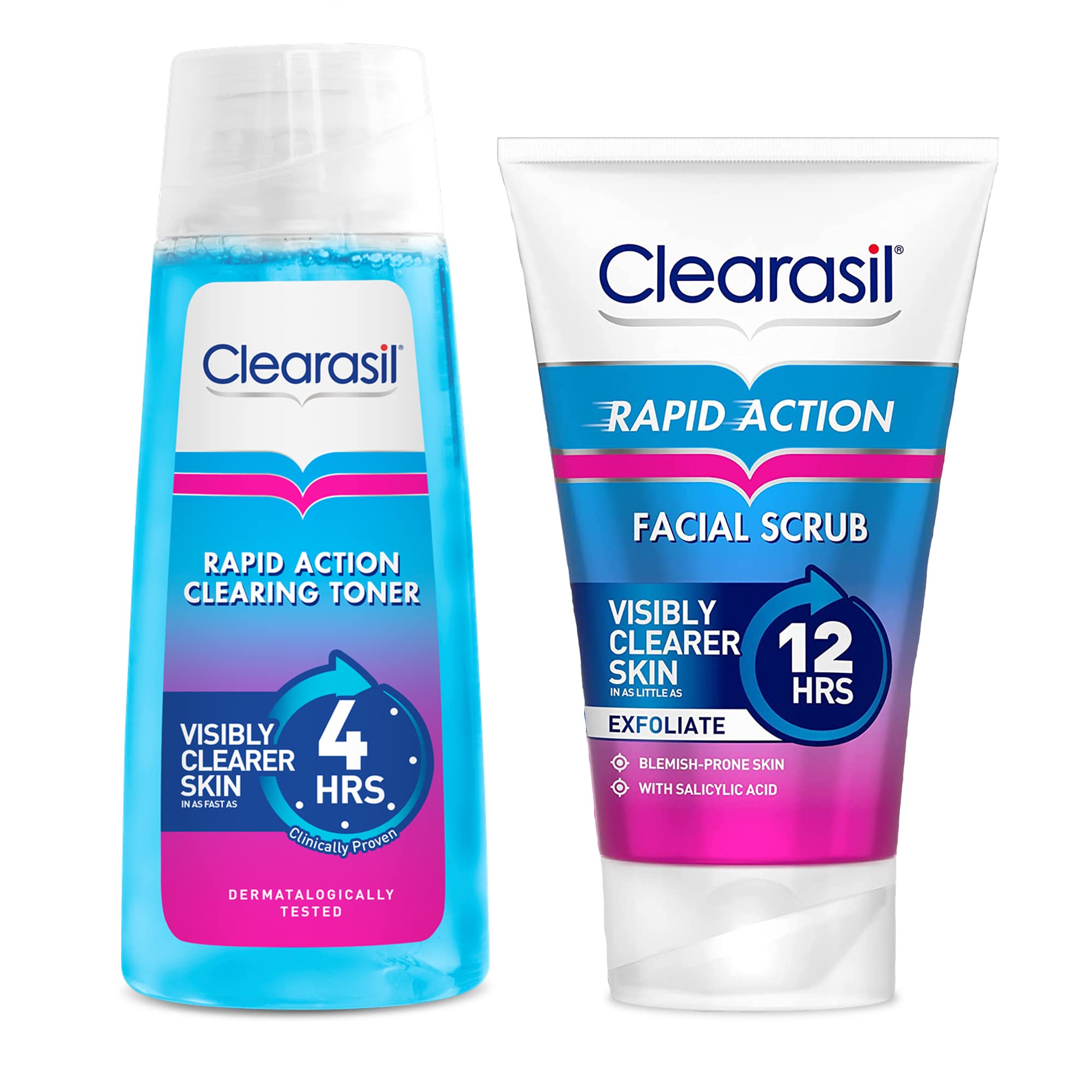 Clearasil Acne & Blackhead Treatment Bundle - Exfoliating Scrub 125ml, Toner 200ml & Gel Wash 150ml | Complete Skincare Routine for Clear Skin | Perfect for Daily Face Wash & Teen Acne Care
